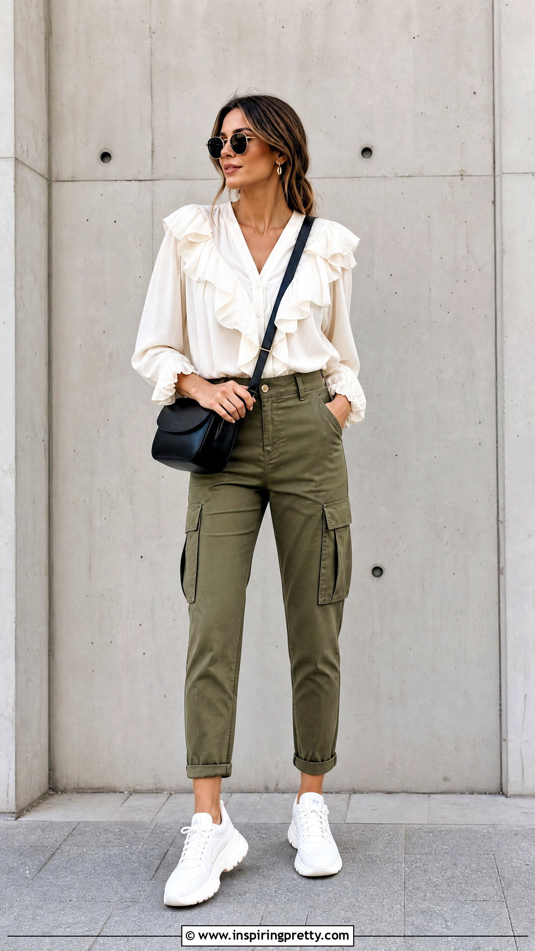 Ruffled Top With Cargo Pants - 50 Ruffled Top outfit ideas