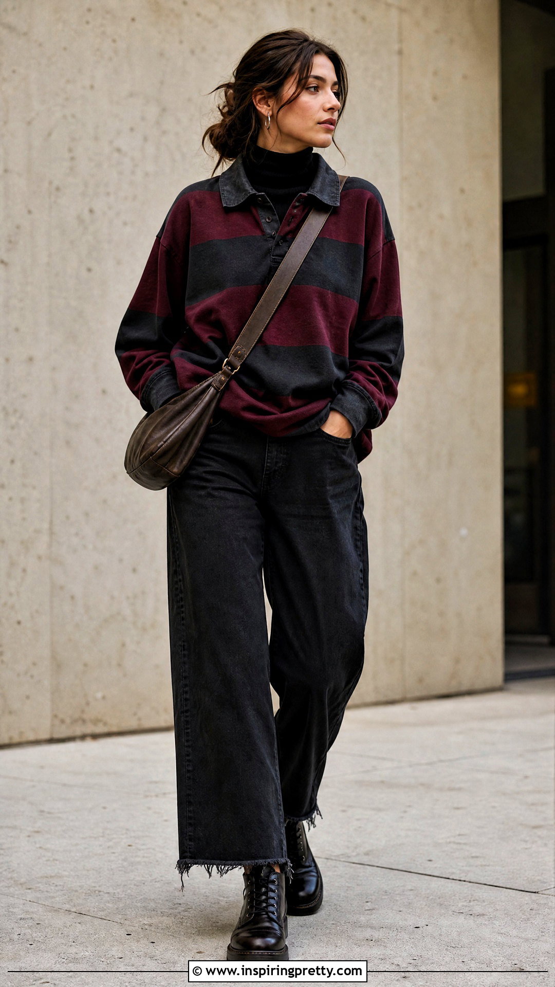Rugby Shirt Over Turtleneck Grunge Outfit - 20 Layered Tops Outfits Grunge Ideas