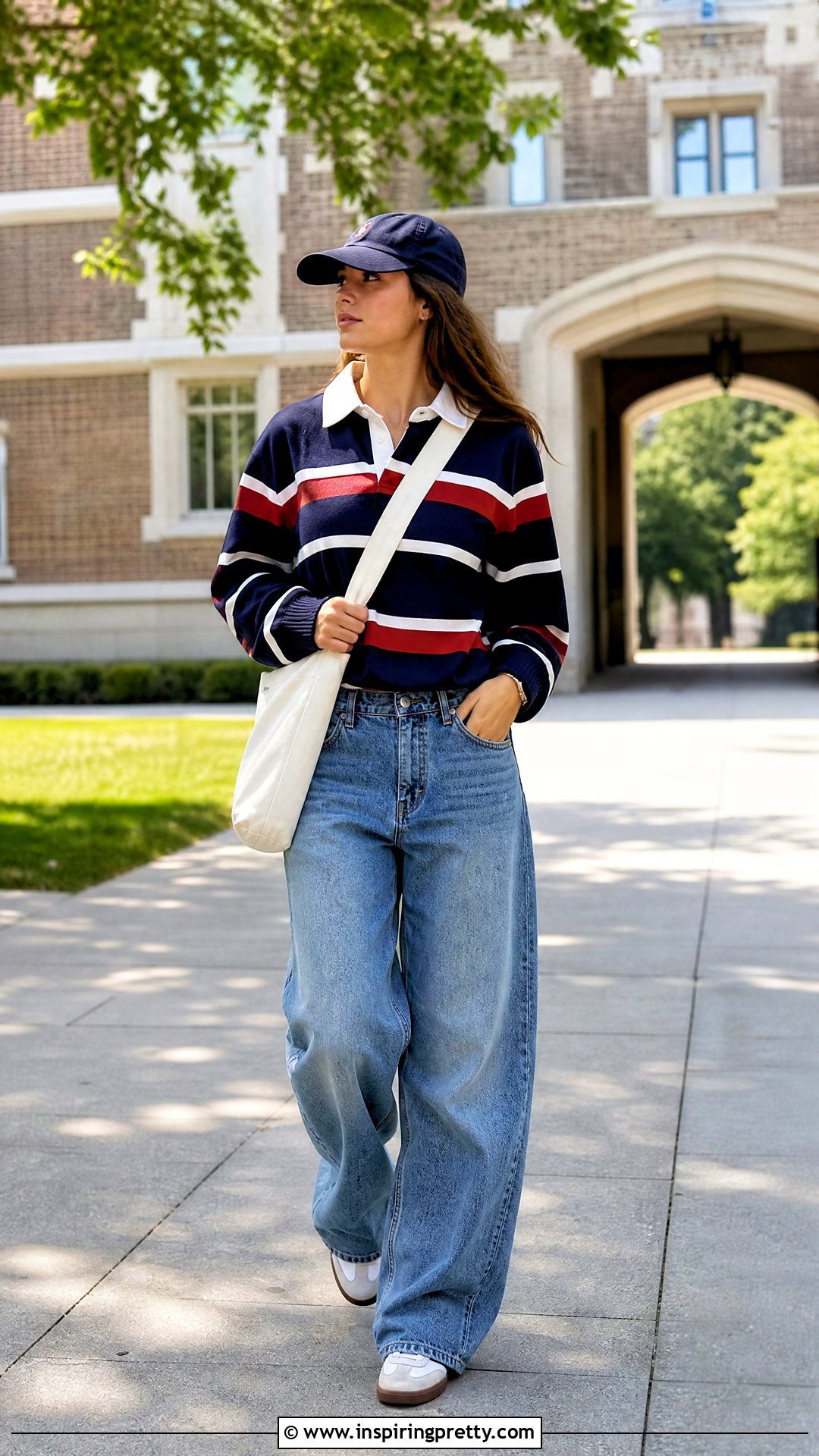 Rugby Shirt With Baggy Jeans - 50 jeans top outfit ideas