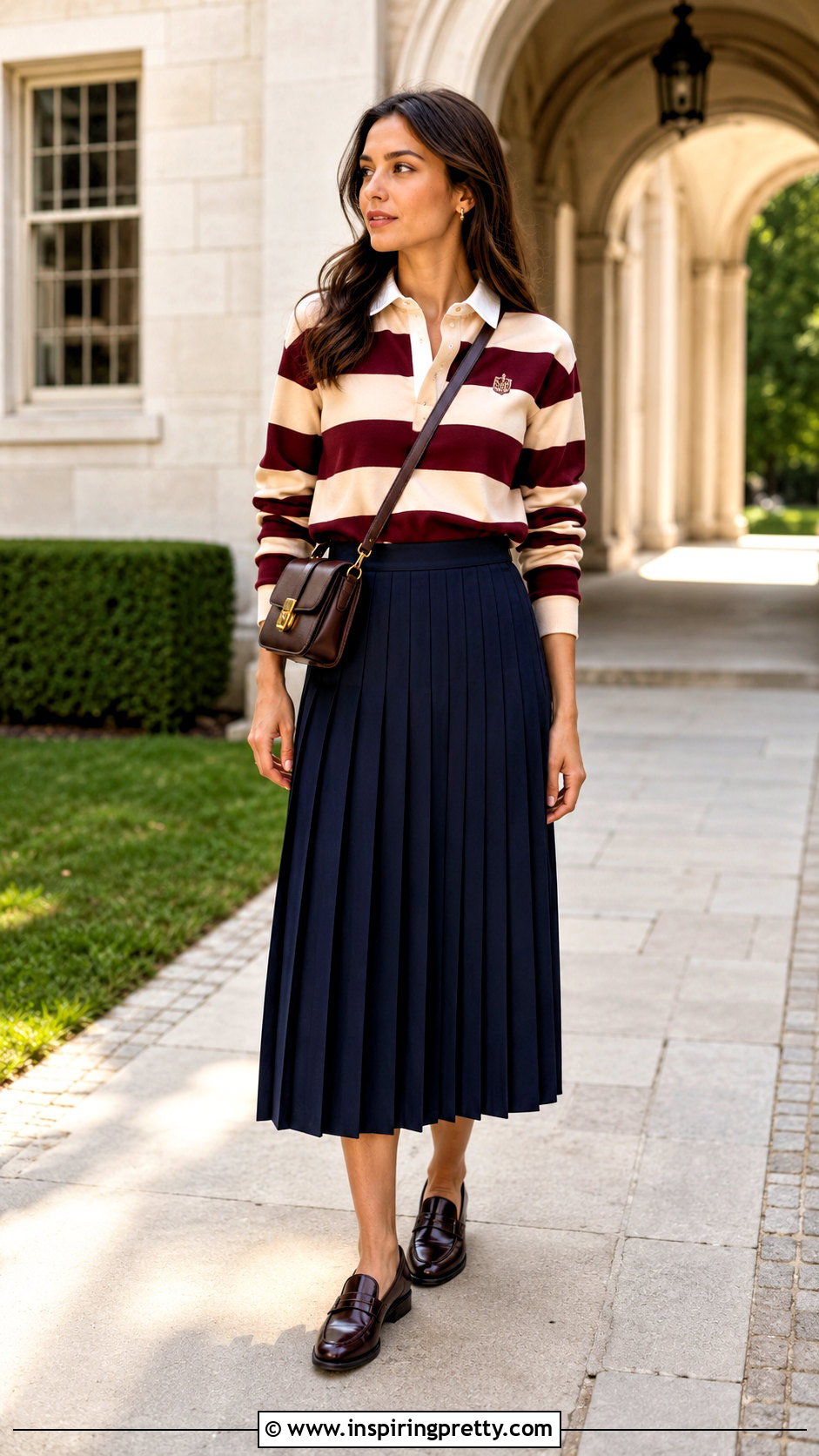 Rugby Top And Pleated Skirt Outfit - 50 must have tops outfit ideas