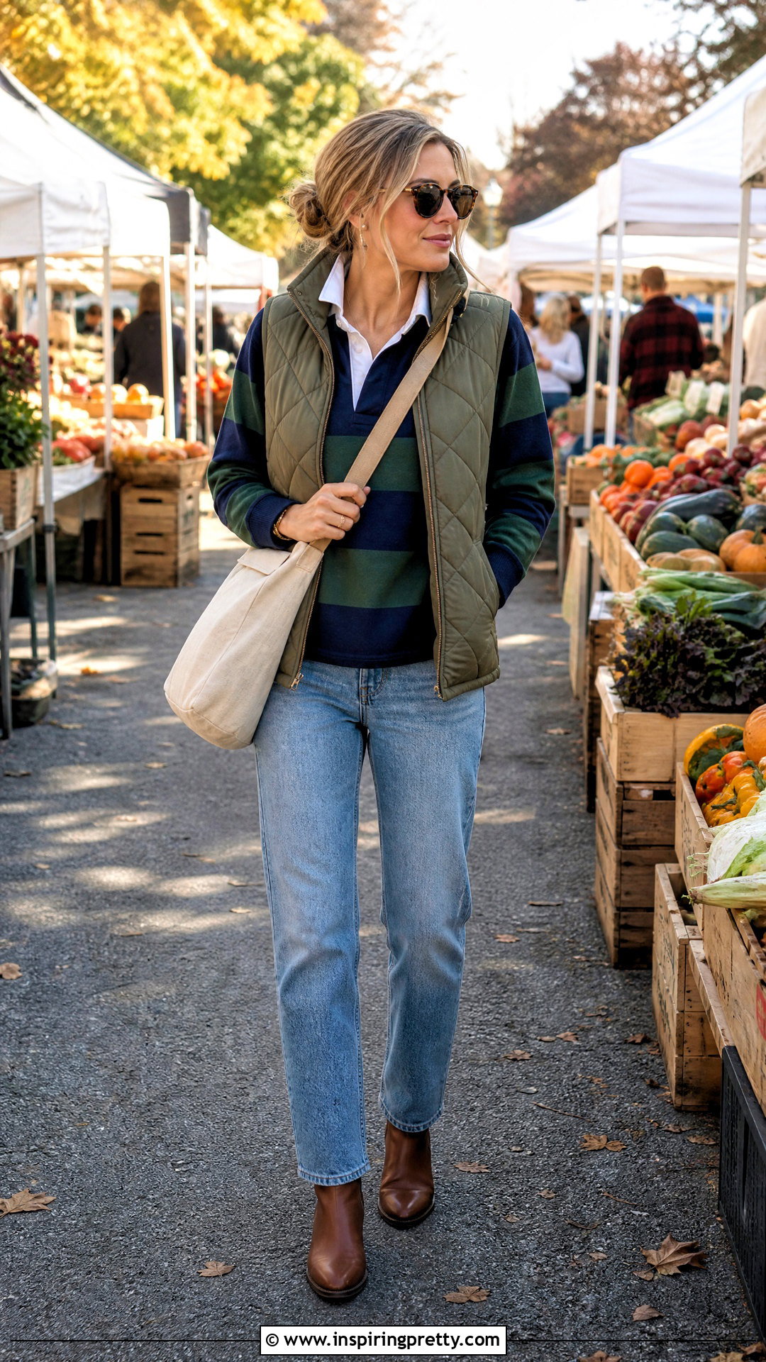 Rugby Top With Quilted Vest And Jeans - 50 rugby top outfit women