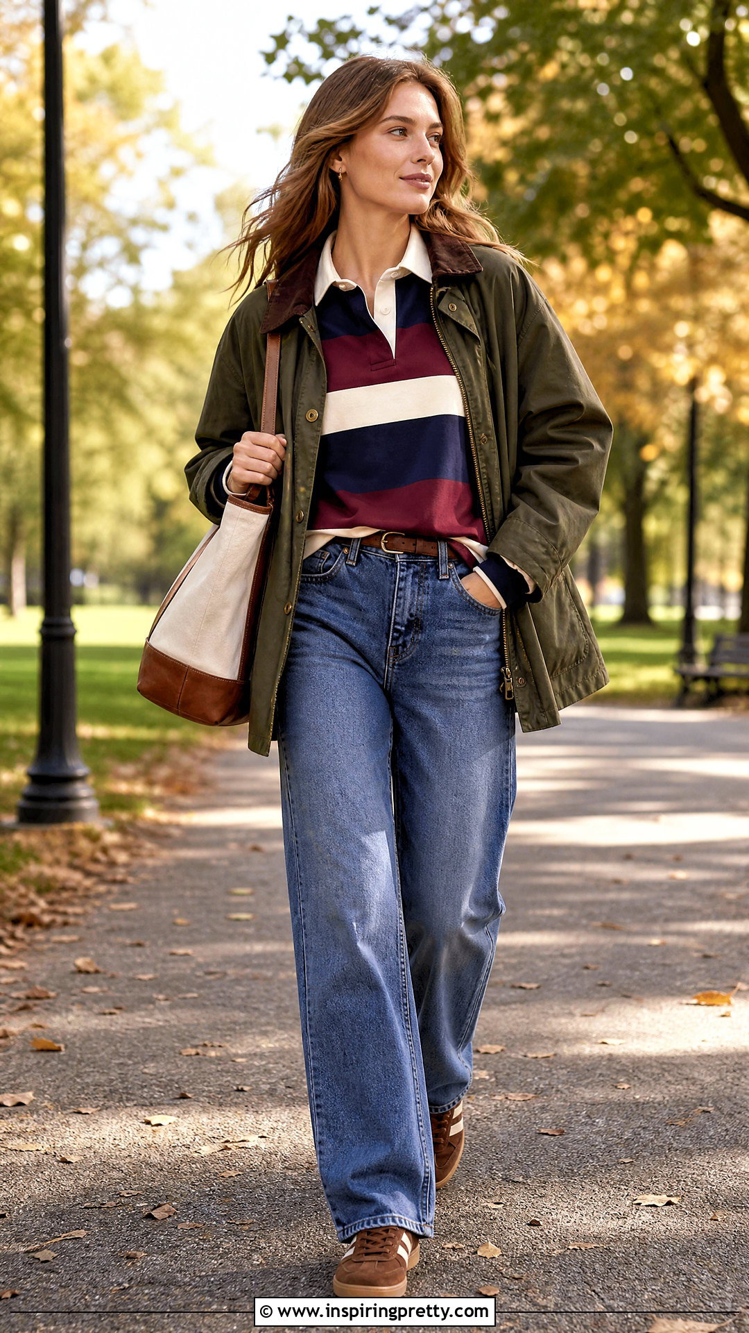 Rugby Top With Relaxed Jeans - 50 fall tops outfit ideas