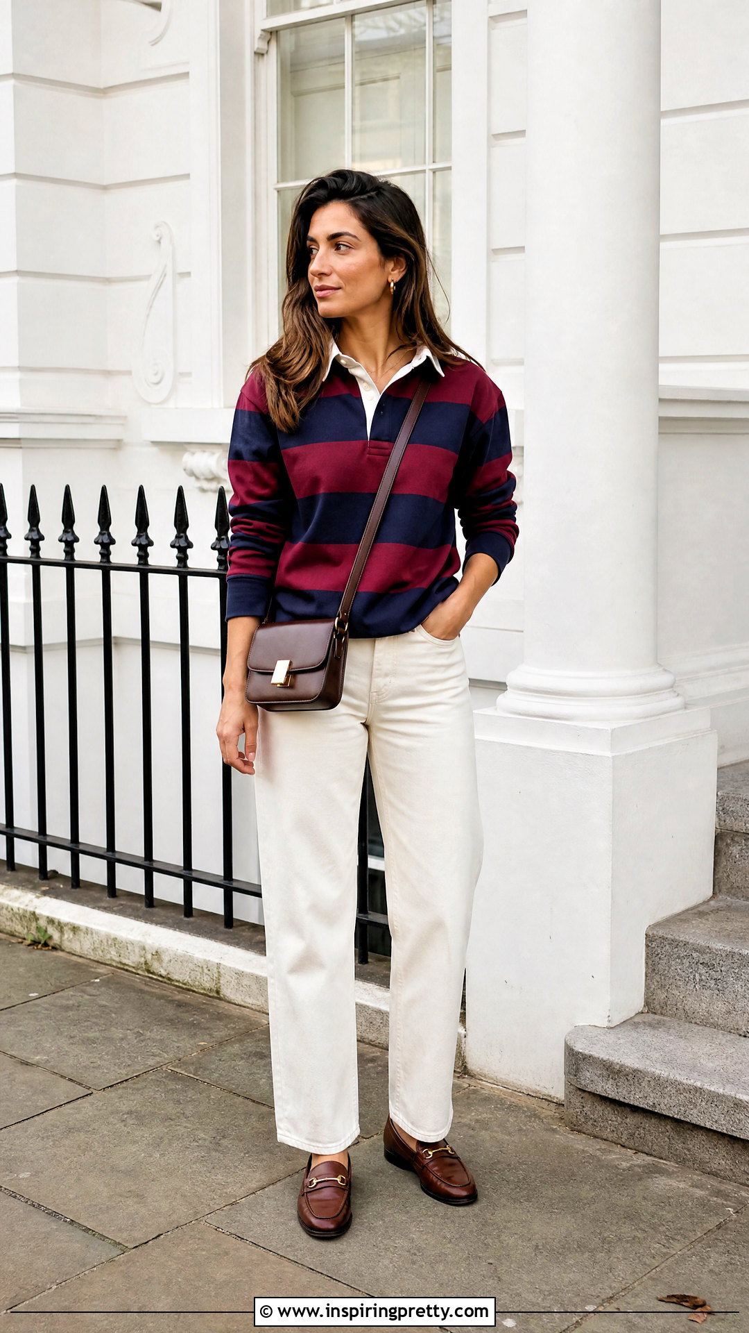 Rugby Top With Straight Leg Pants - 50 new tops outfit ideas