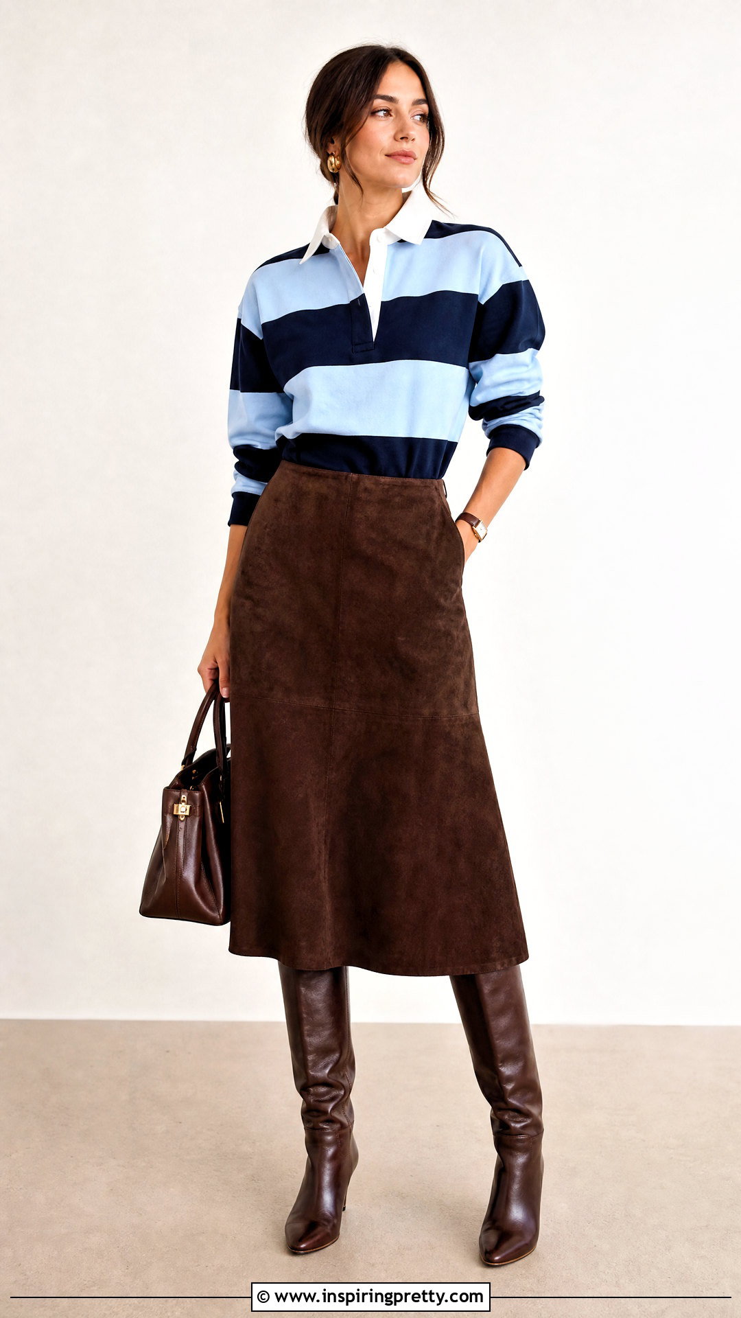 Rugby Top With Suede Midi Skirt - 50 rugby top outfit women