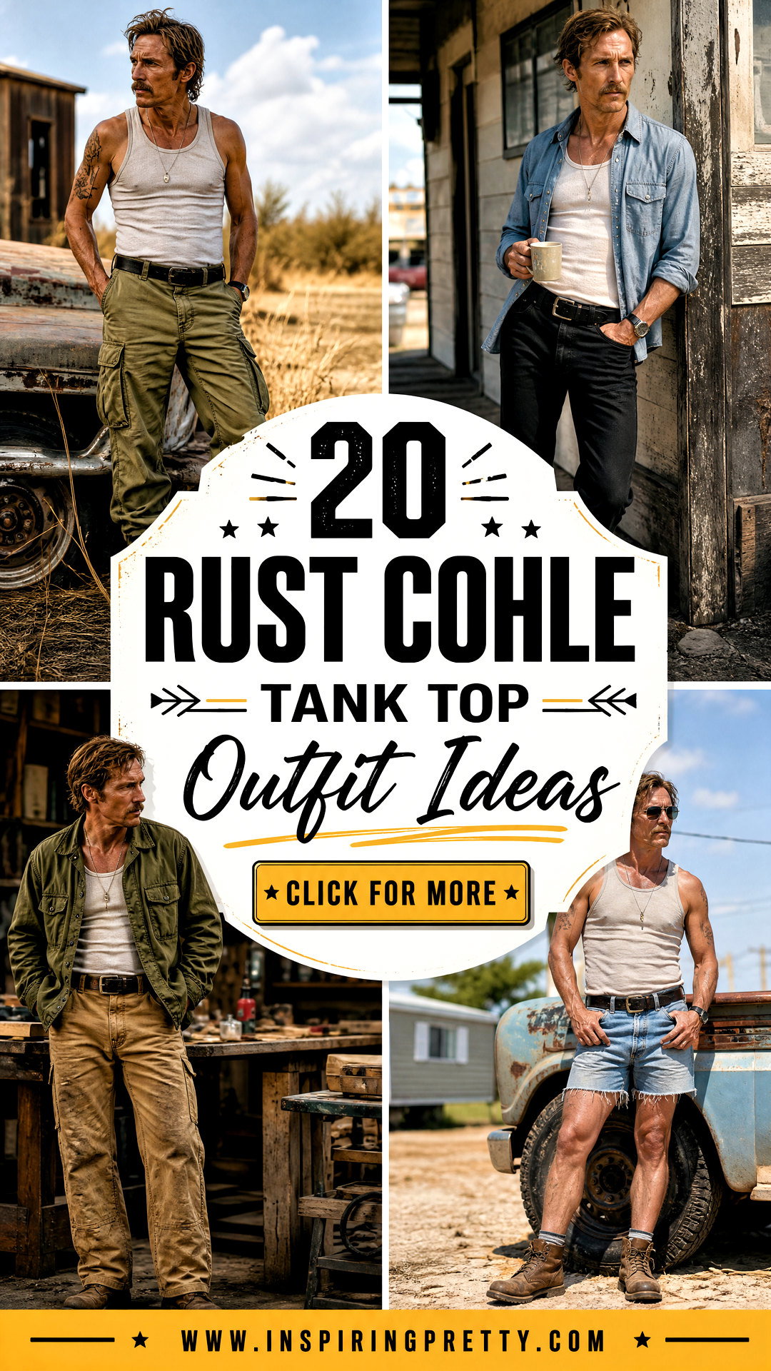 20 Rust Cohle Tank Top Outfit Ideas for Rugged Casual Style - 20 Rust Cohle Tank Top Outfit Ideas for Rugged Casual Style