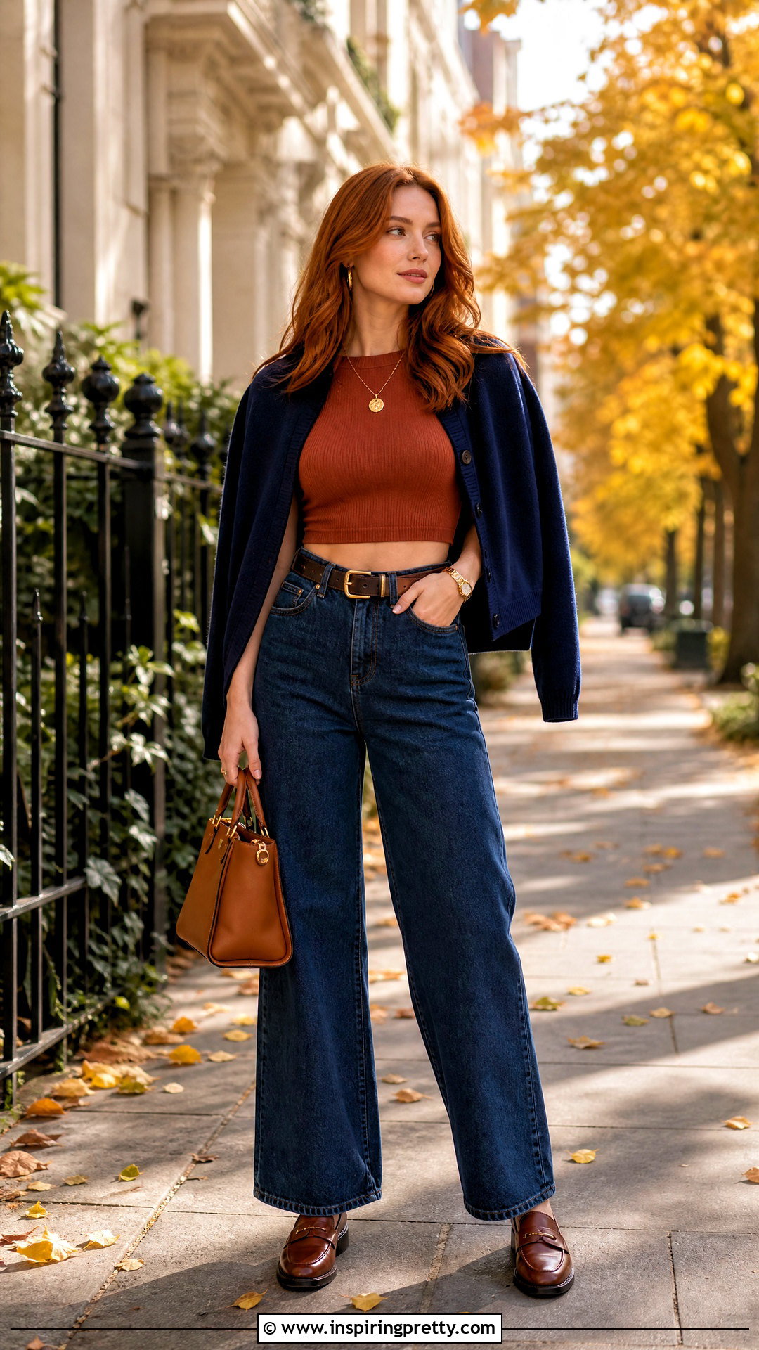 Rust Crop Top With Dark Wash Jeans - 20 redhead crop top outfit ideas