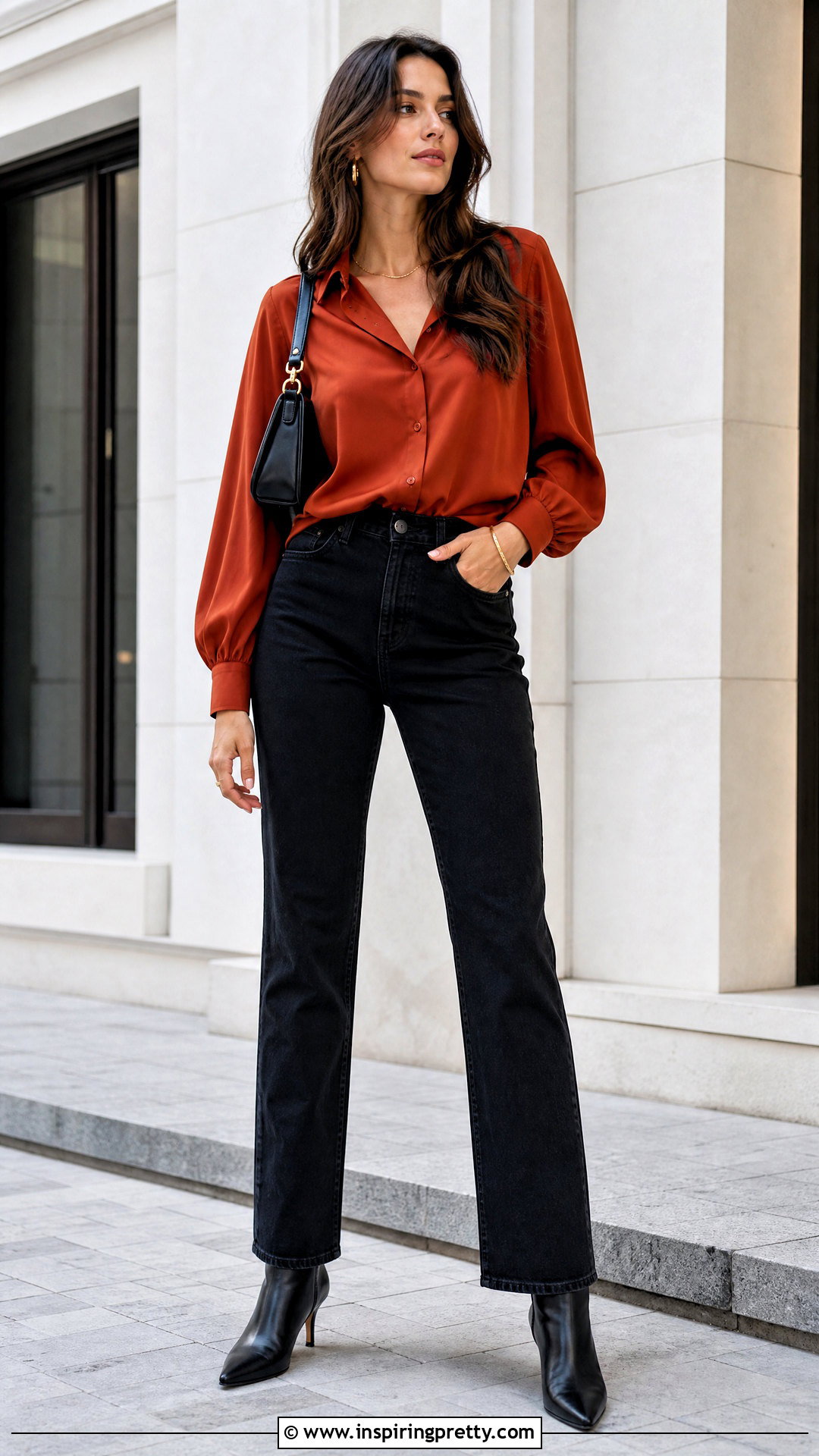 Rust Top With Black Jeans - 25 Rust Top Outfit Ideas