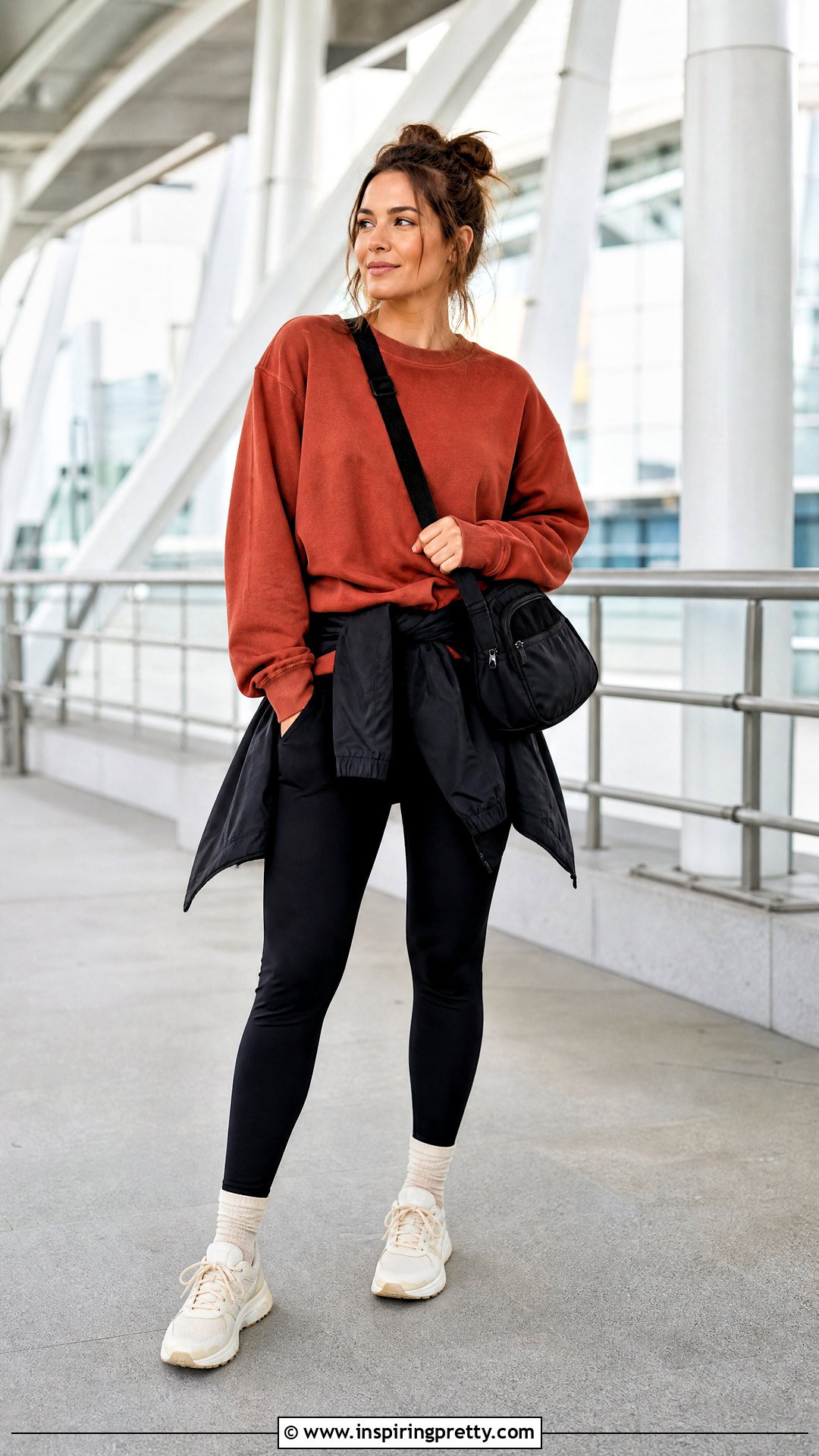 Rust Top With Black Leggings And Sneakers - 25 Rust Top Outfit Ideas