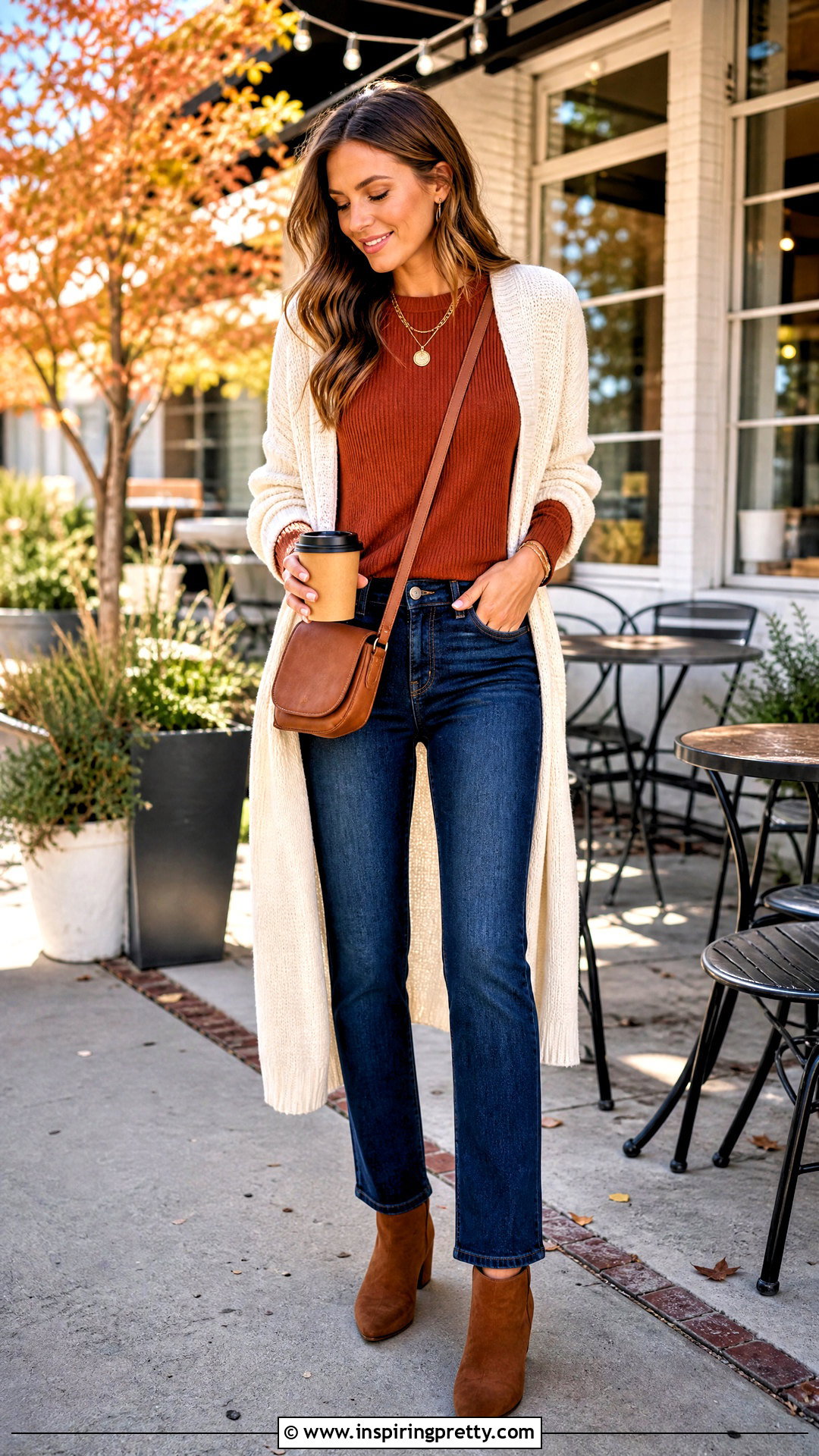 Rust Top With Dark Denim - 50 fall tops outfit ideas