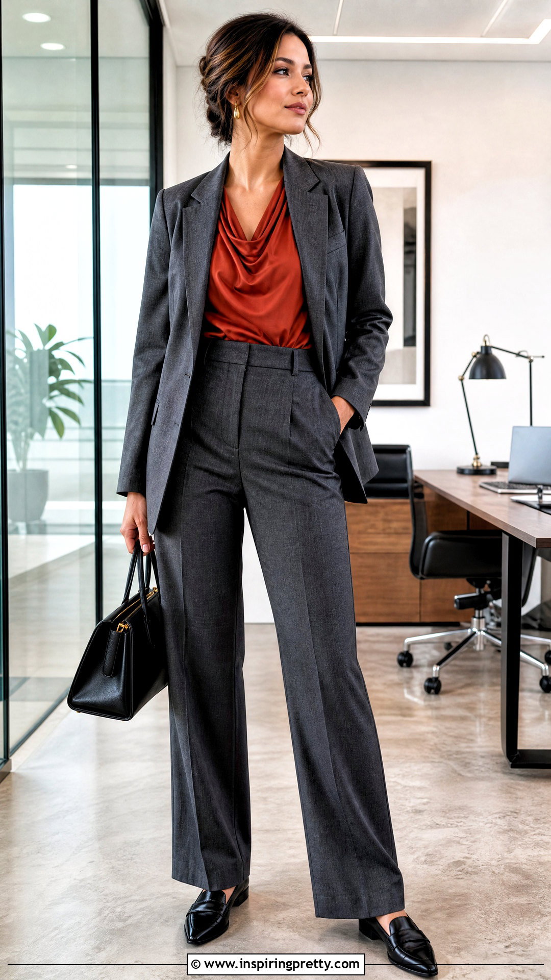 Rust Top With Gray Tailored Pants - How To Style Rust Tops (20 Ways)