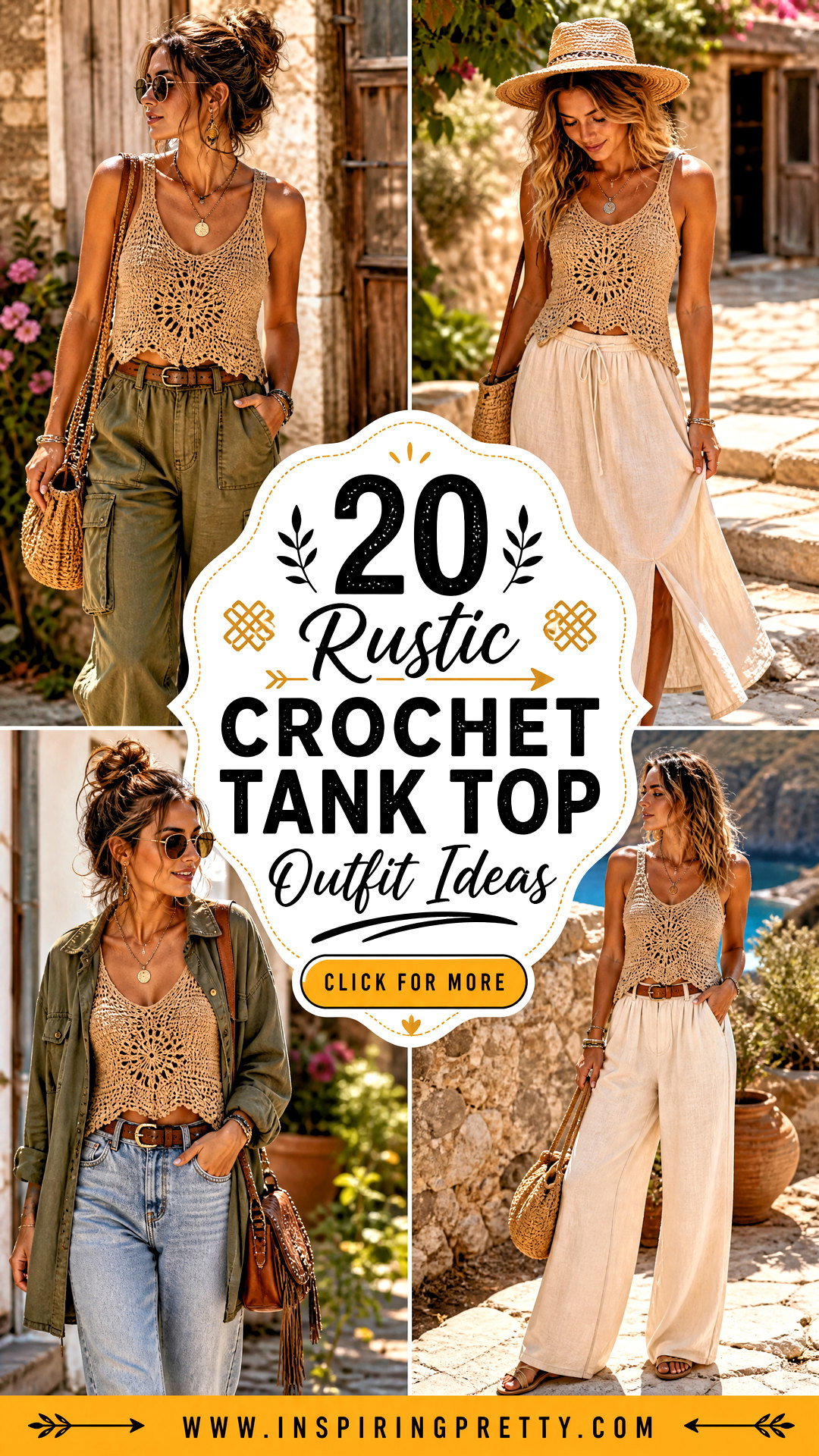20 Rustic Crochet Tank Top Outfit Ideas for Boho Summer Style - 20 Rustic Crochet Tank Top Outfit Ideas for Boho Summer Style