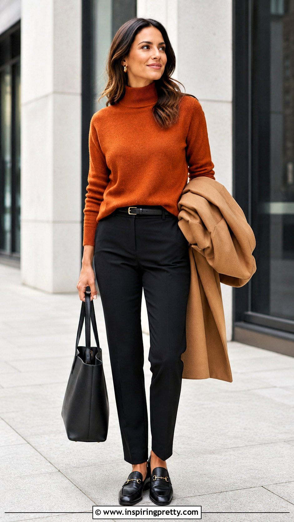 Rustic Orange Sweater With Black Straight Leg Pants - 20 rustic orange fashion top outfit ideas