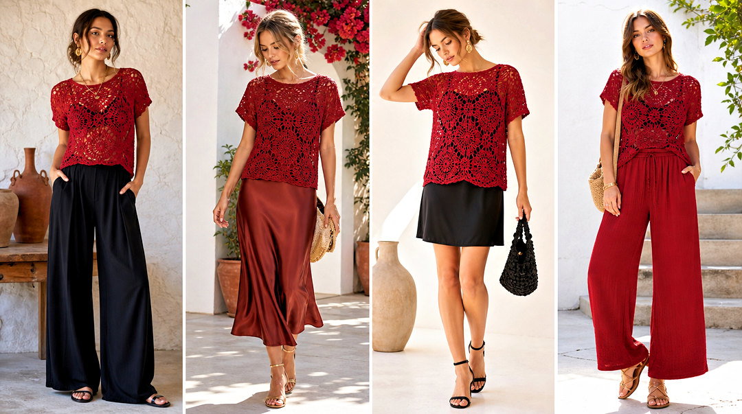 20 Rustic Red Crochet Top Outfit Ideas for Charming Boho Style