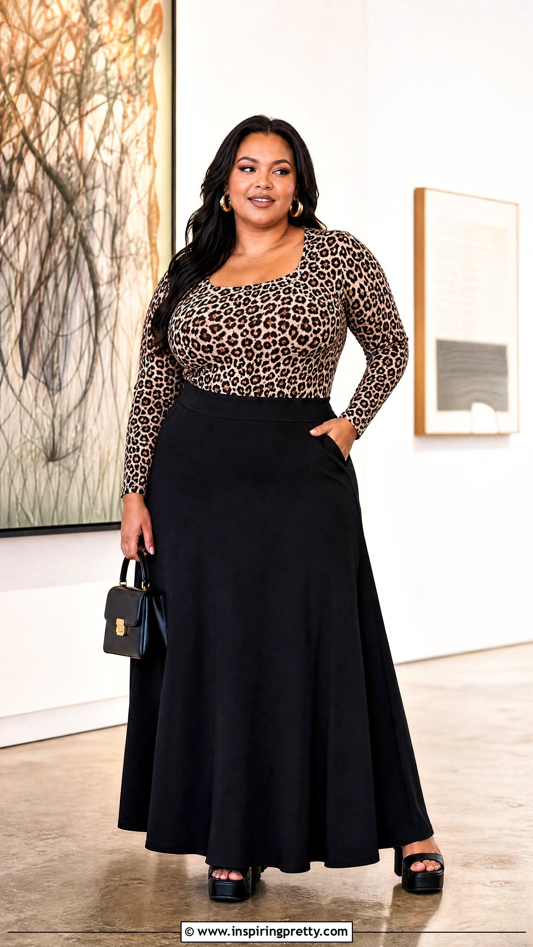 SHEIN Cheetah Print Top With Black Maxi Skirt - 20 shein cheetah print top outfit ideas