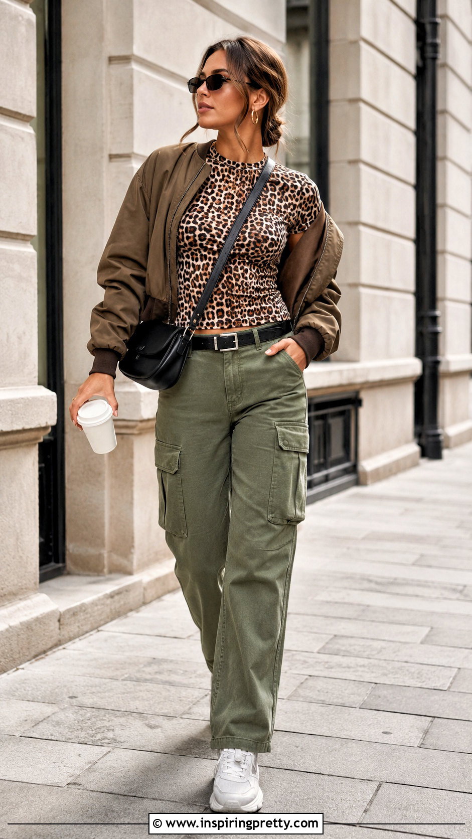 SHEIN Cheetah Print Top With Olive Cargo Pants - 20 shein cheetah print top outfit ideas