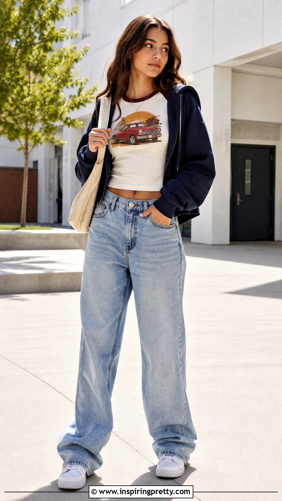 SHEIN Graphic Baby Tee With Baggy Jeans - 25 shein tops for teens