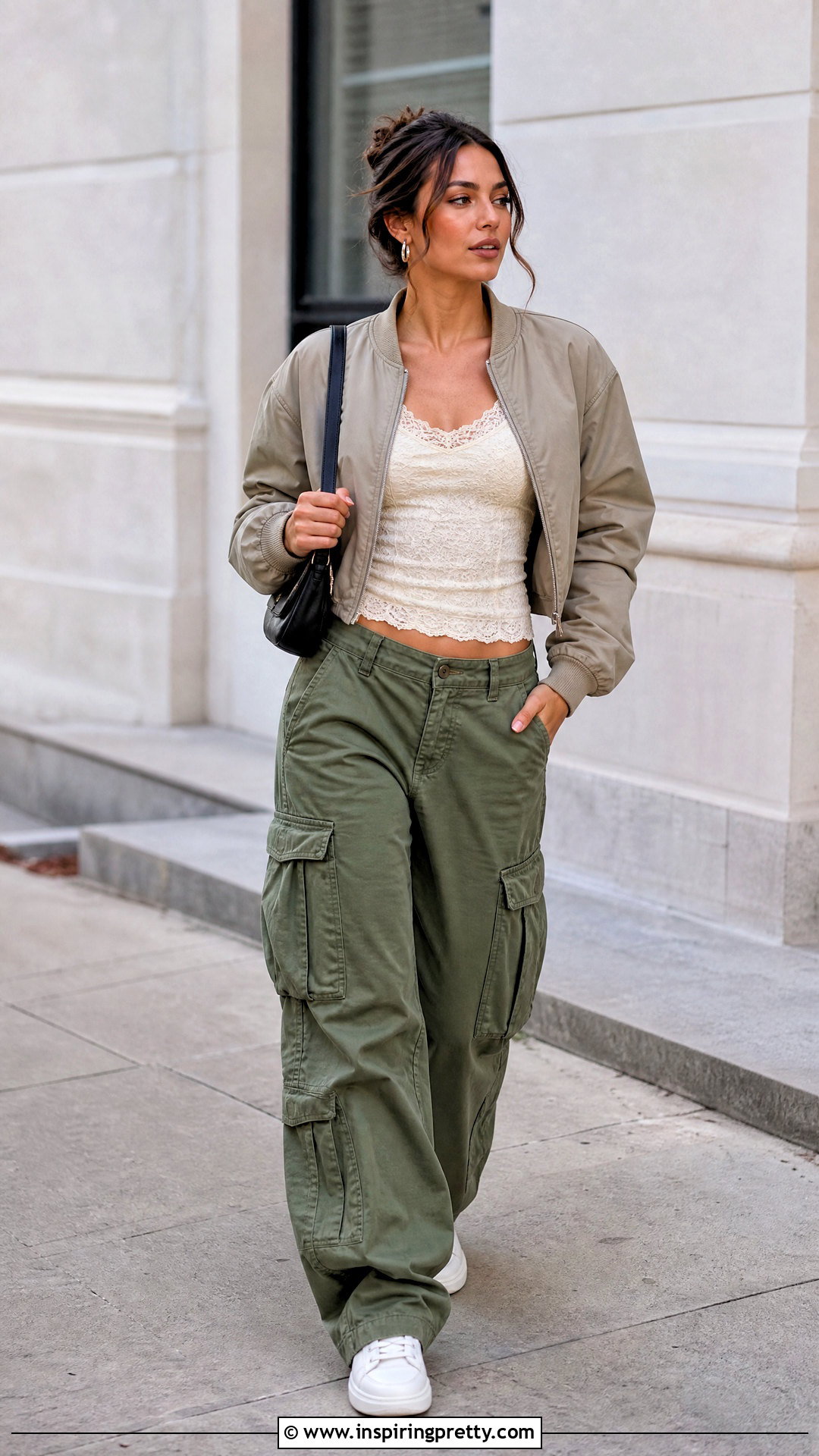 SHEIN Lace Tank Top With Cargo Pants - 20 shein lace tank top outfit ideas
