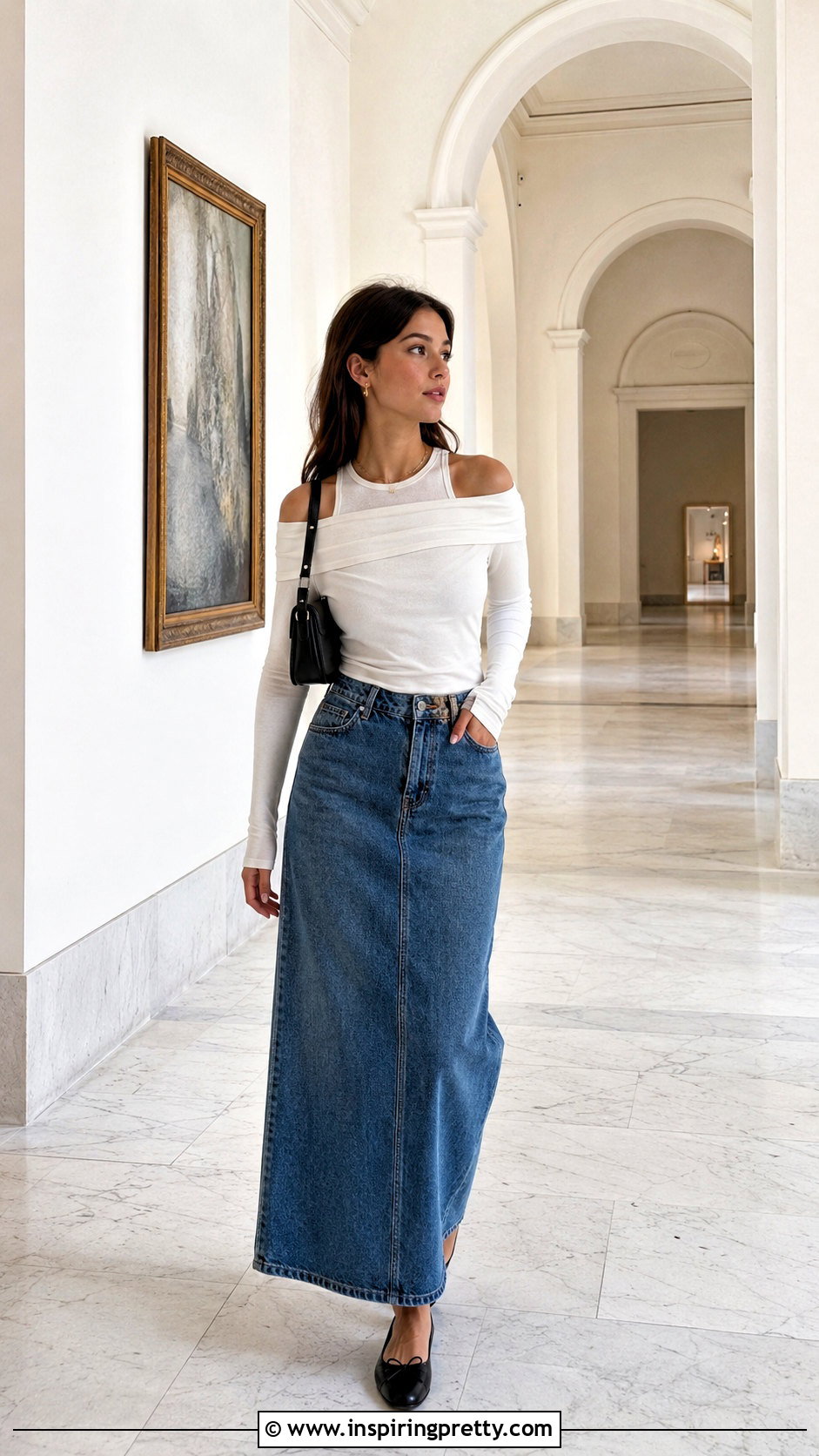 SHEIN Off Shoulder Top With Denim Maxi Skirt - 25 shein tops for teens