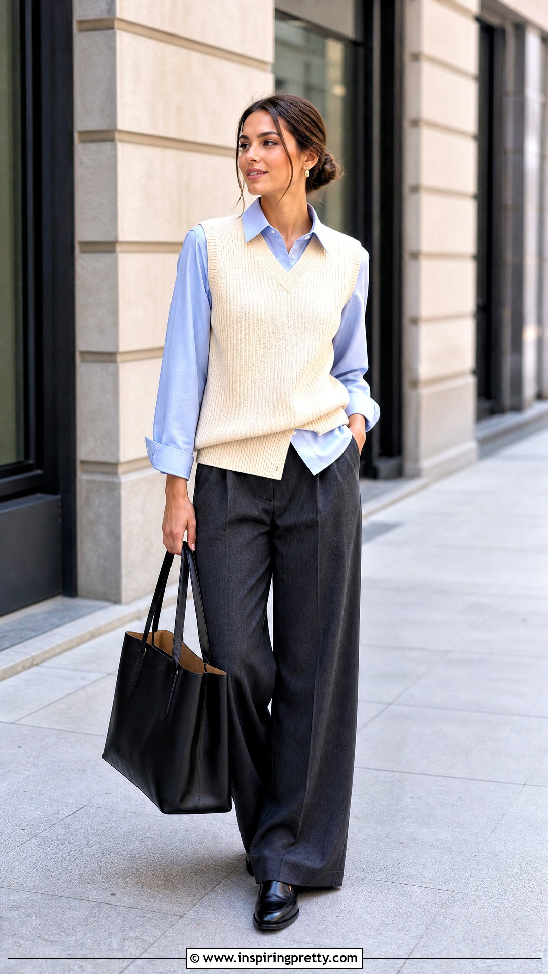 SHEIN Sweater Vest With Shirt And Trousers - 50 shein tops outfit ideas