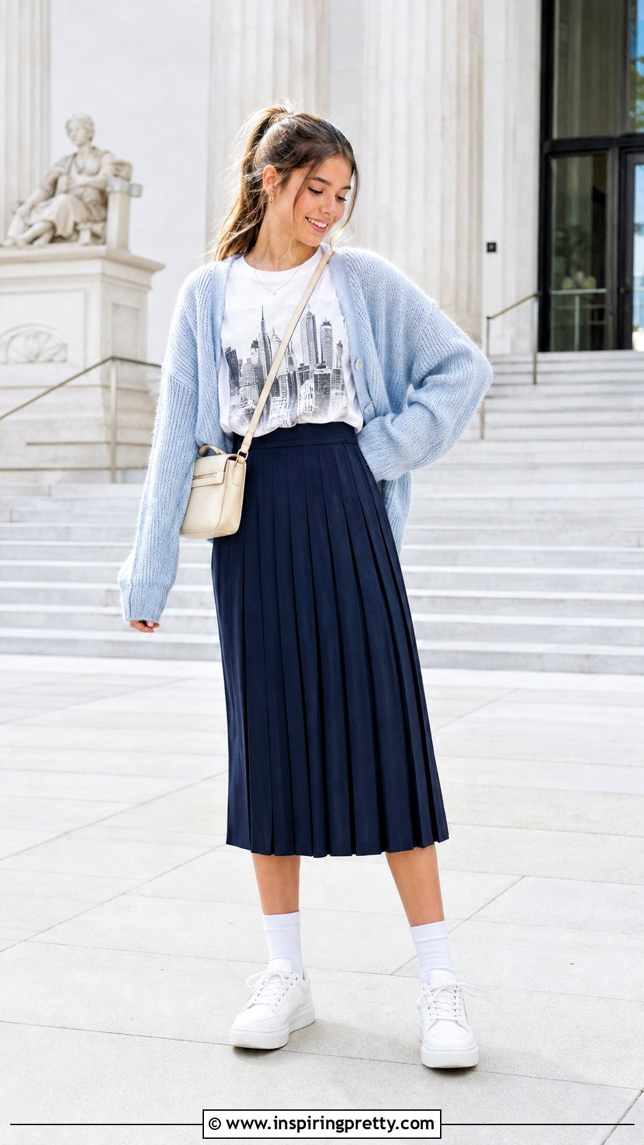 SHEIN Tourist Graphic Tee With Pleated Skirt - 25 shein tops for teens