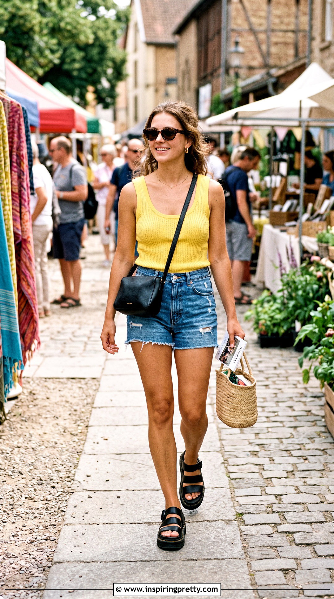 STAUD Luna Top With Denim Shorts - 20 Staud Luna Top outfit ideas