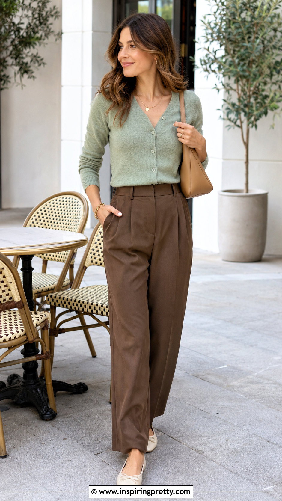 Sage Green Cardigan With Brown Pants - what top goes with brown pants (25 ways)