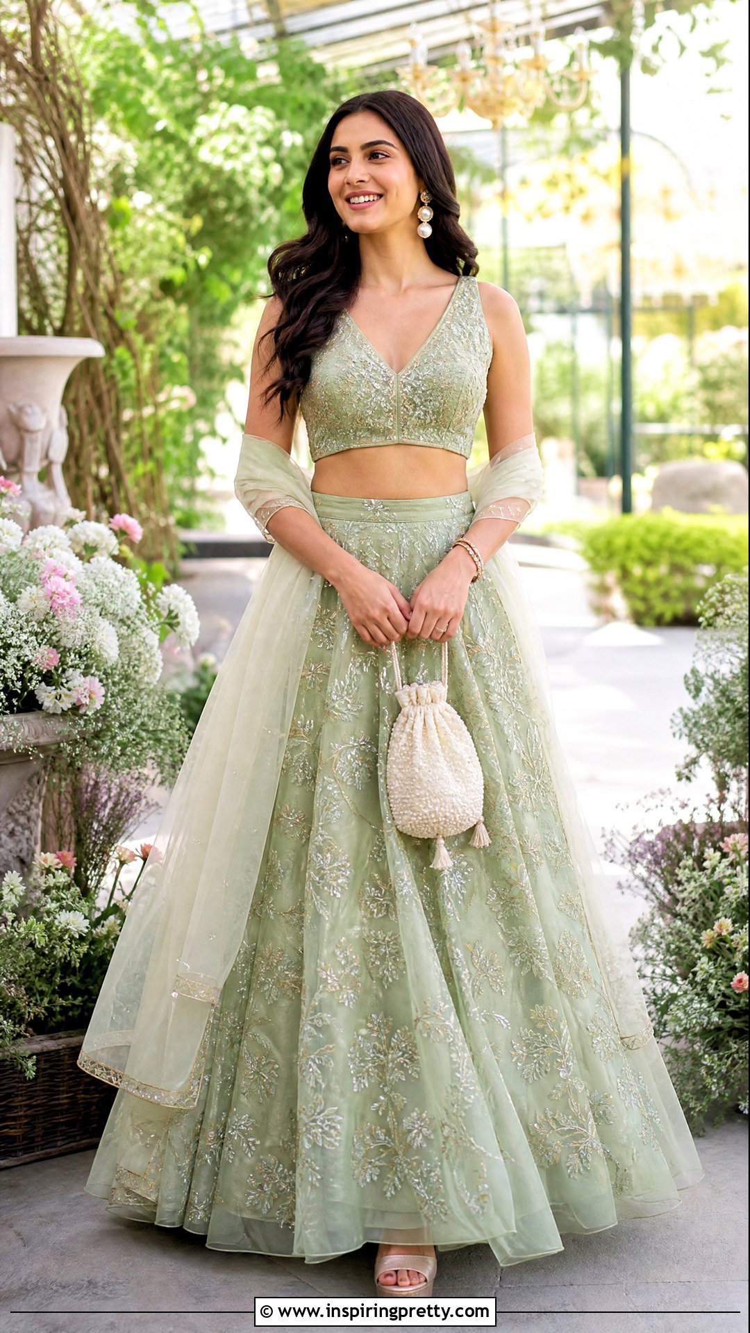 Sage Green Crop Top Lehenga - 50 crop top lehenga designs