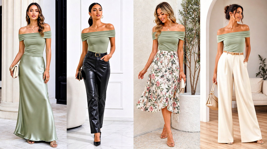 25 Sage Green Off the Shoulder Top Outfit Ideas for Summer