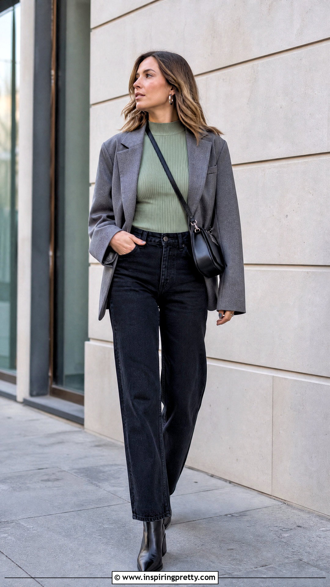 Sage Green Ribbed Top With Black Jeans - 25 Cute Sage Green Tops outfit ideas