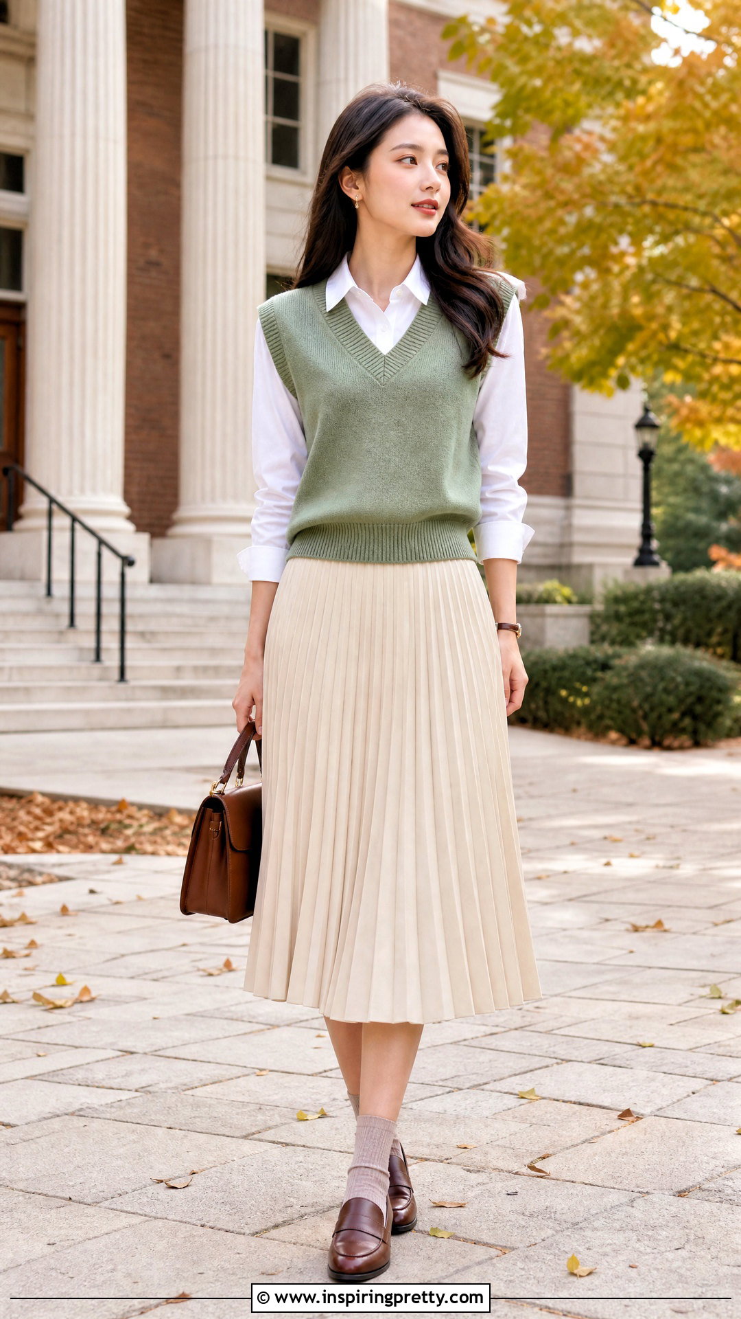 Sage Green Sweater Vest With Pleated Skirt Outfit - 50 top verde outfit ideas