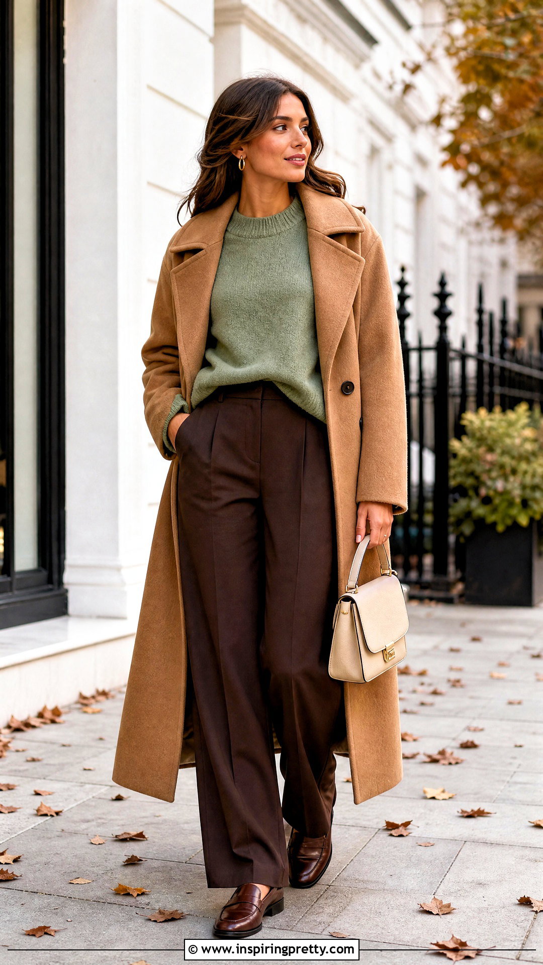 Sage Green Sweater With Brown Trousers - 25 Cute Sage Green Tops outfit ideas