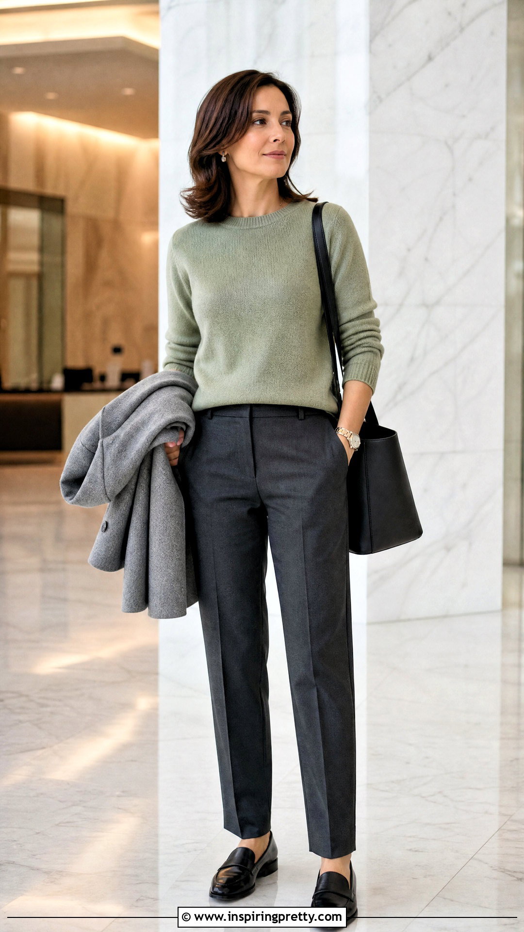 Sage Green Sweater With Gray Trousers - 20 Sage Green Fashion Top outfit ideas