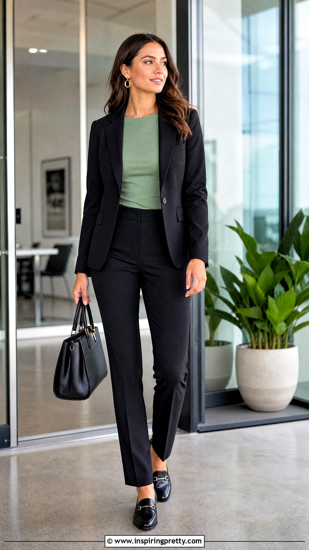 Sage Green Top With Black Blazer - 50 sage green top outfit ideas