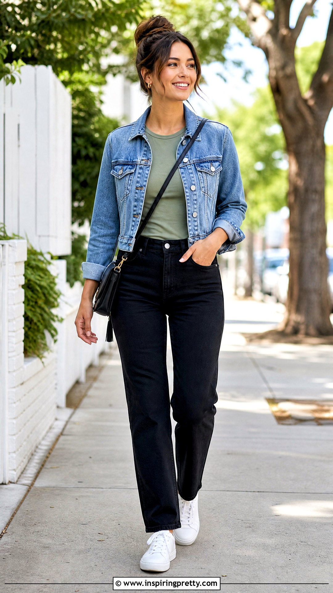 Sage Green Top With Denim Jacket - 50 sage green top outfit ideas