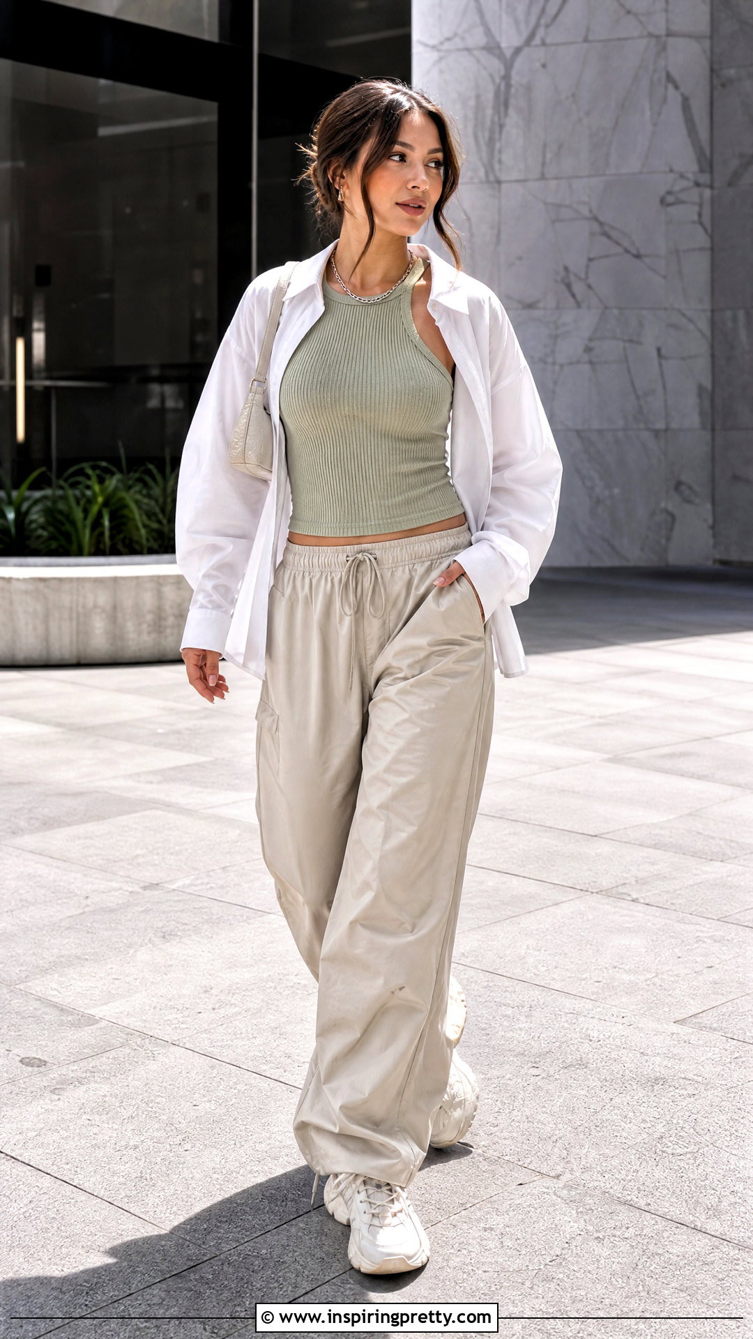 Sage Green Top With Parachute Pants - 50 sage green top outfit ideas