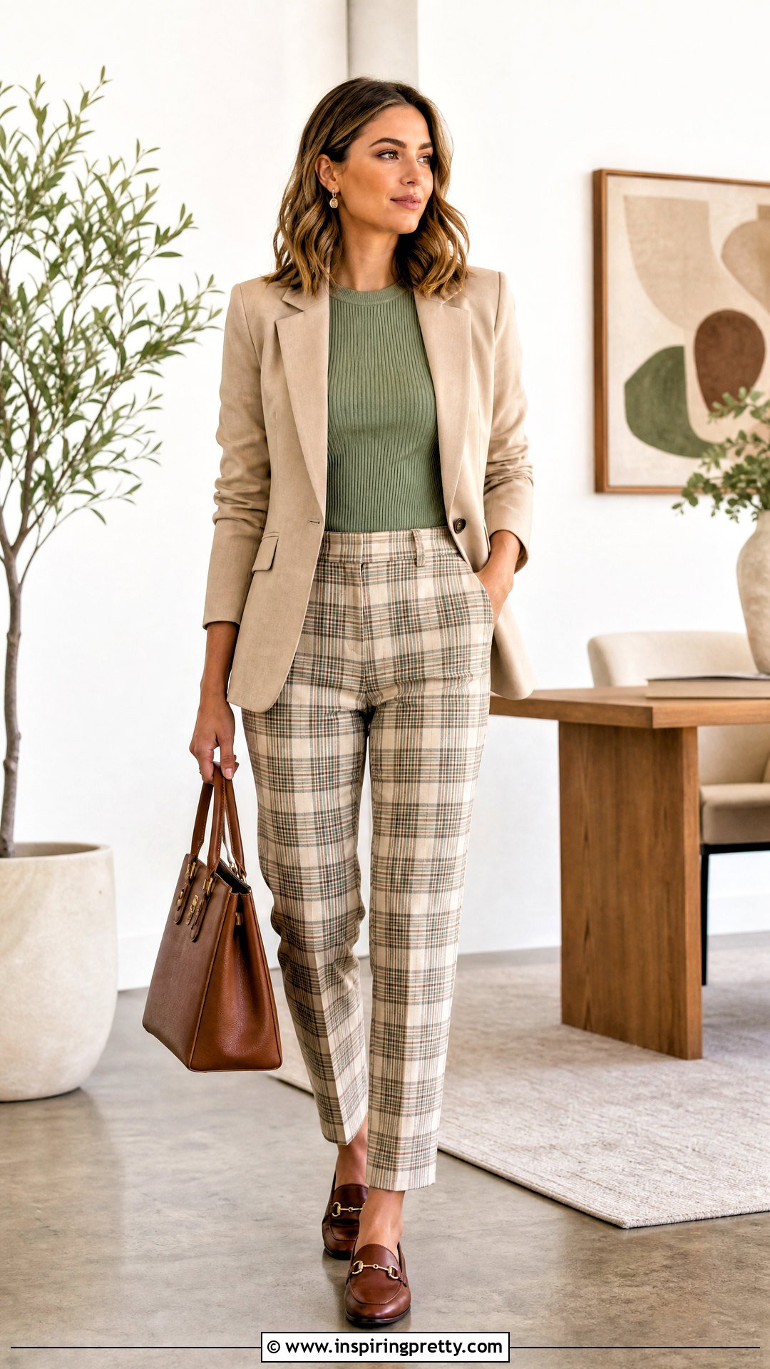 Sage Green Top With Plaid Pants - 50 sage green top outfit ideas