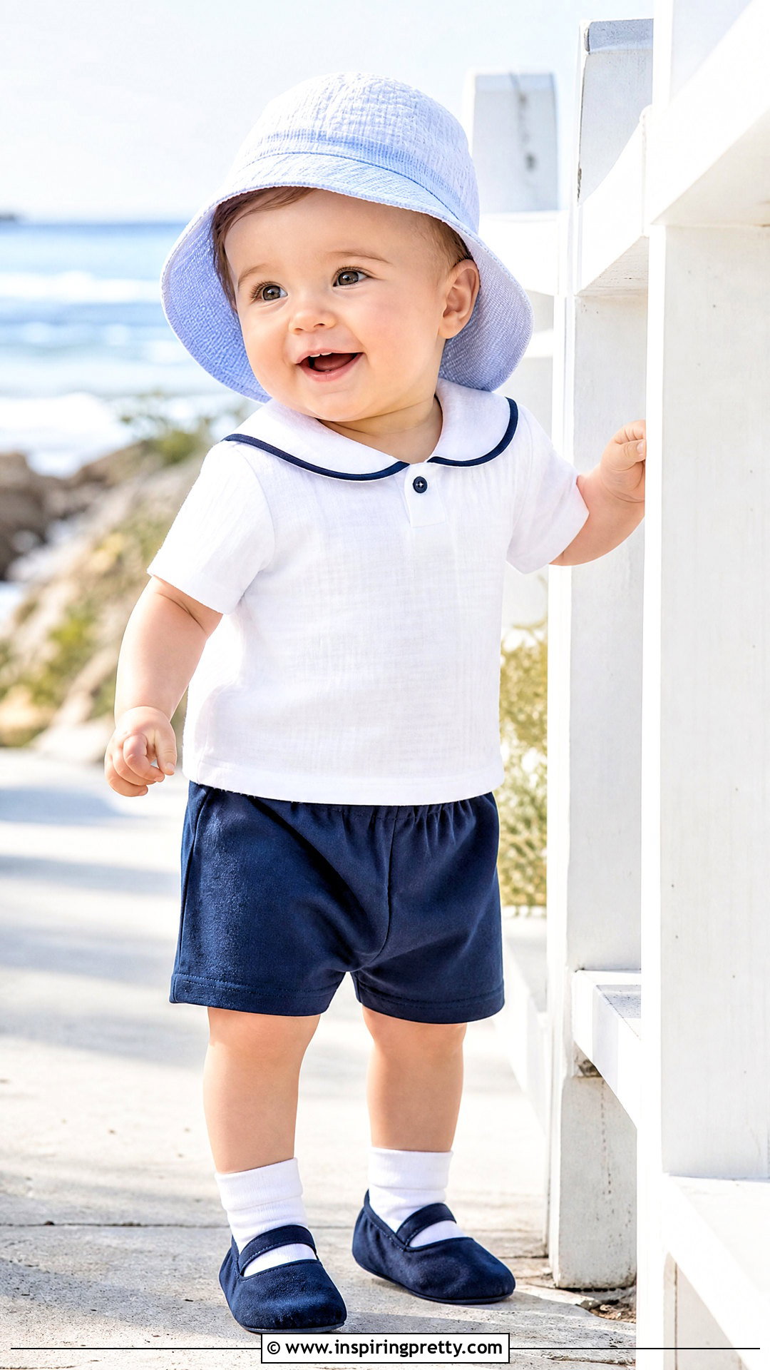 Sailor Collar Baby Top With Navy Shorts - 50 baby tops designs