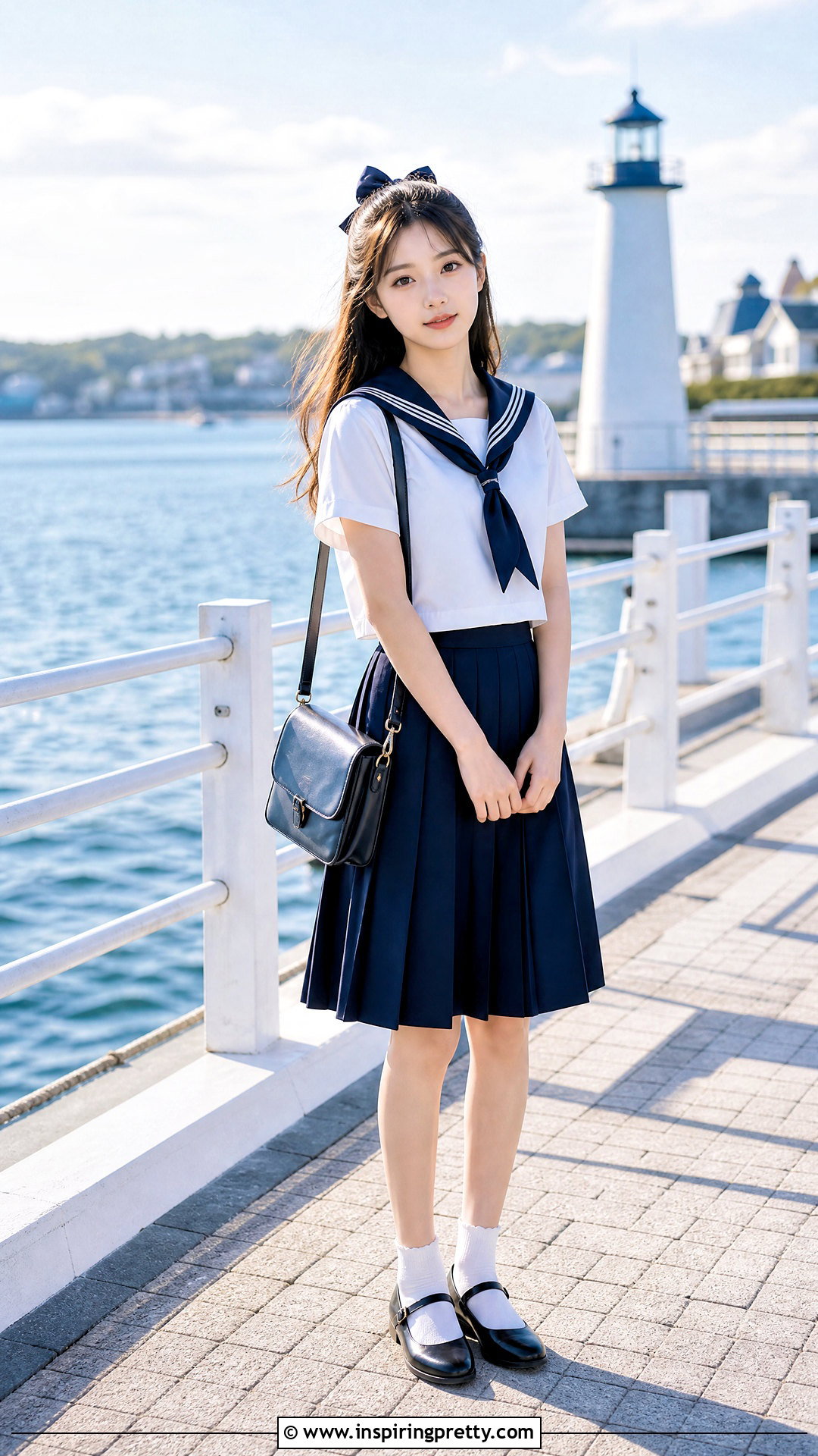 Sailor Collar Top With Pleated Skirt - 50 girls top designs