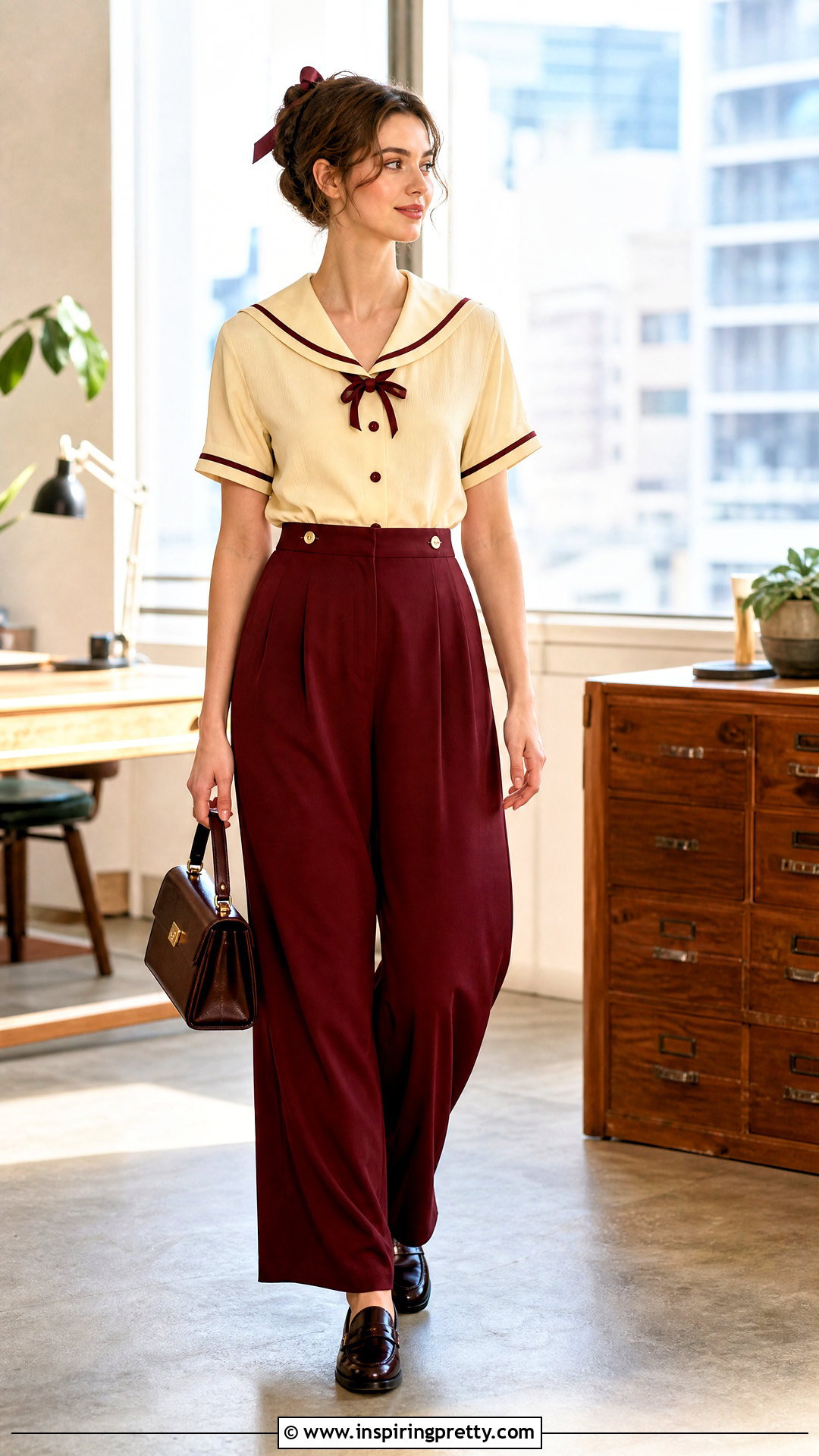 Sailor Collar Top With Wide Leg Pants - 50 whimsical tops outfit ideas