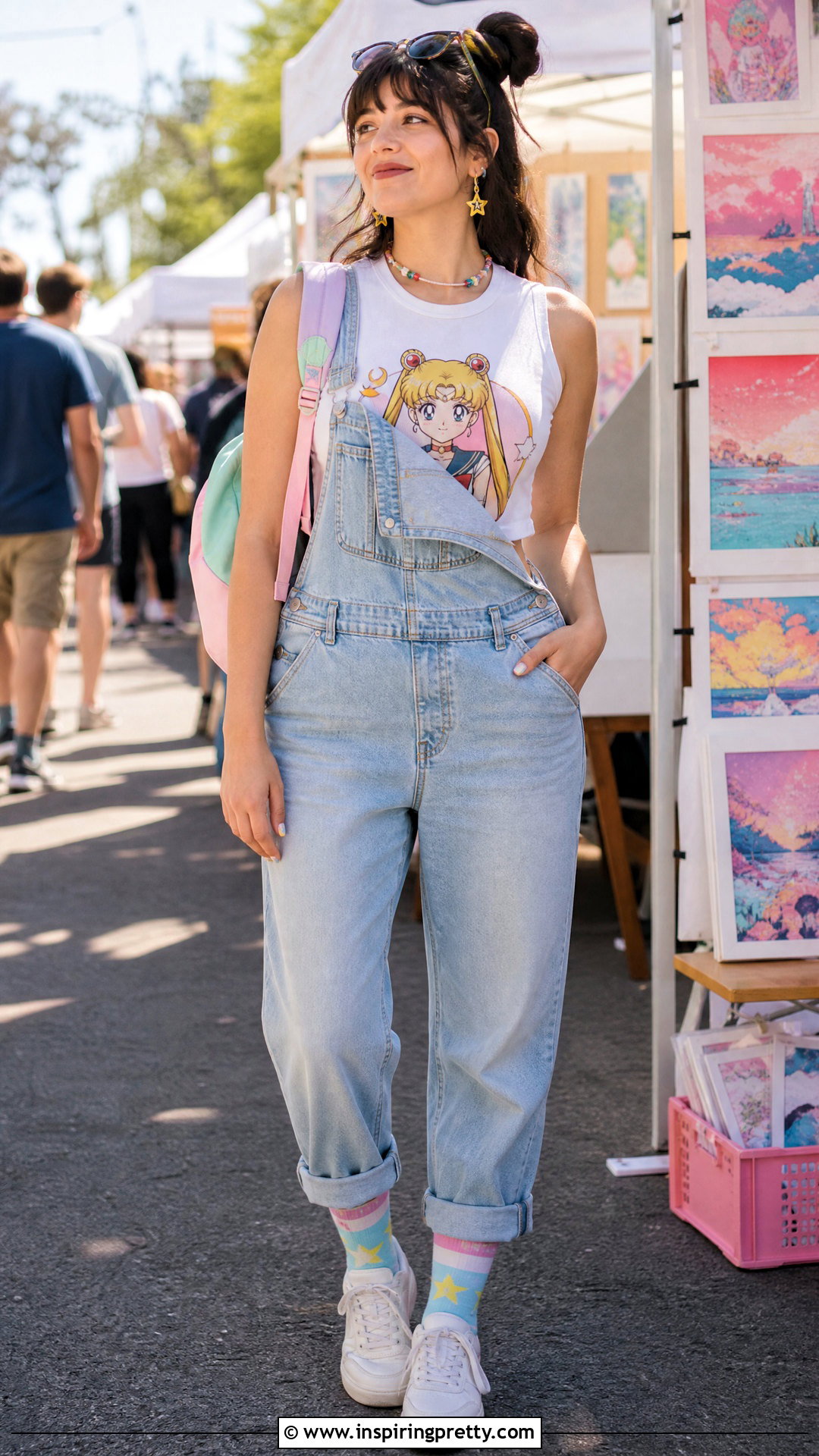 Sailor Moon Tank Top With Denim Overalls - 20 sailor moon tank top outfit ideas