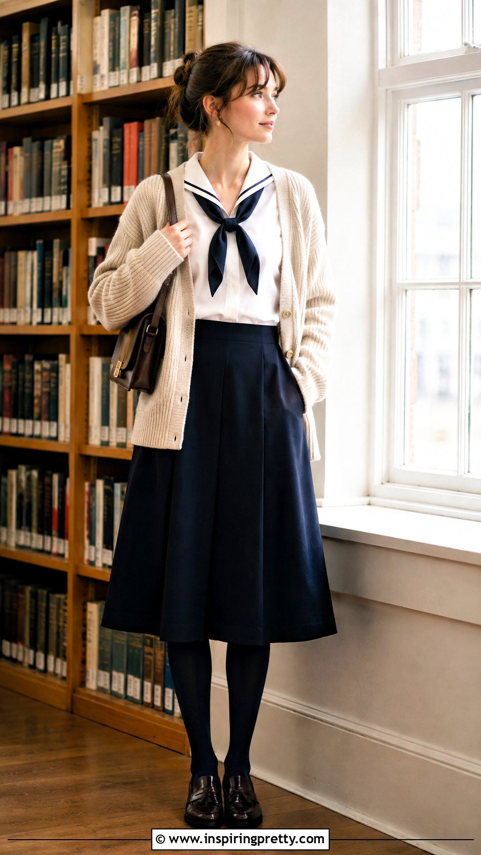 Sailor Uniform Top With Knit Cardigan And Midi Skirt - 25 sailor uniform top outfit ideas