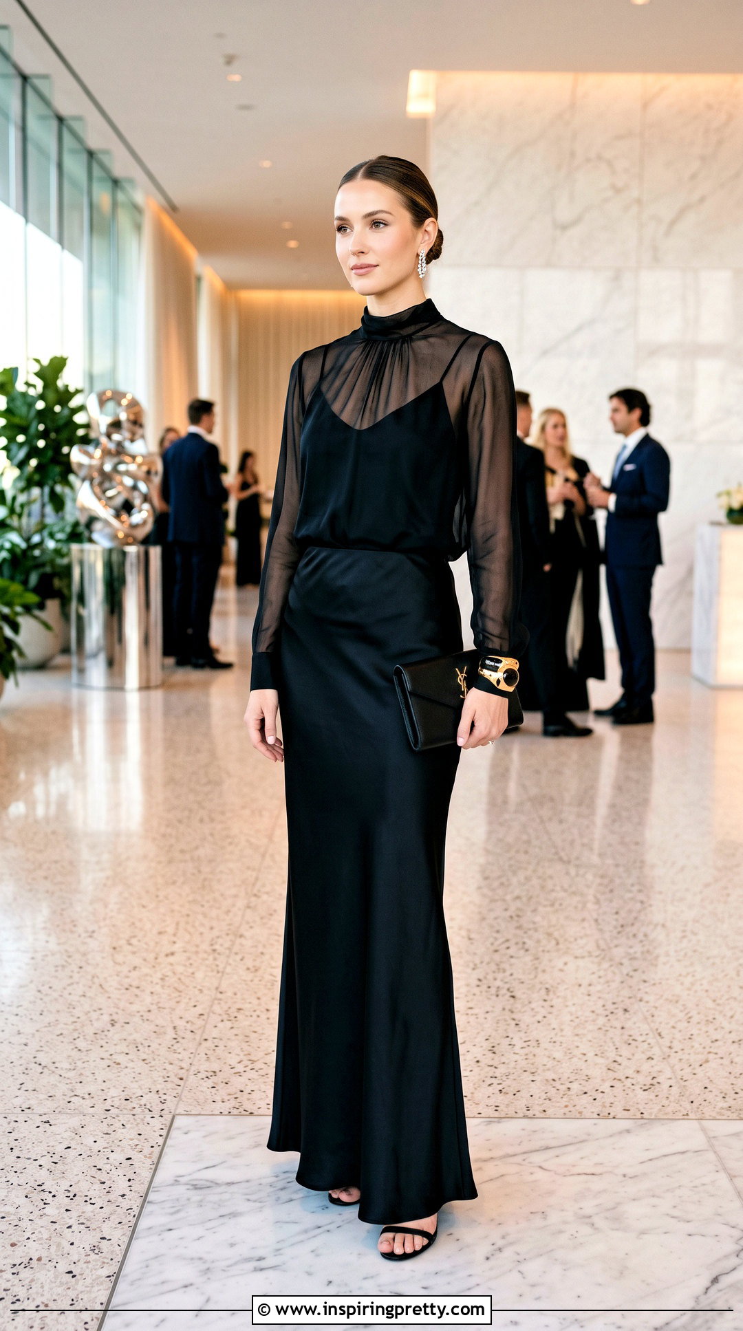 Saint Laurent Sheer Top With Maxi Skirt - 20 Saint Laurent Sheer Top outfit ideas