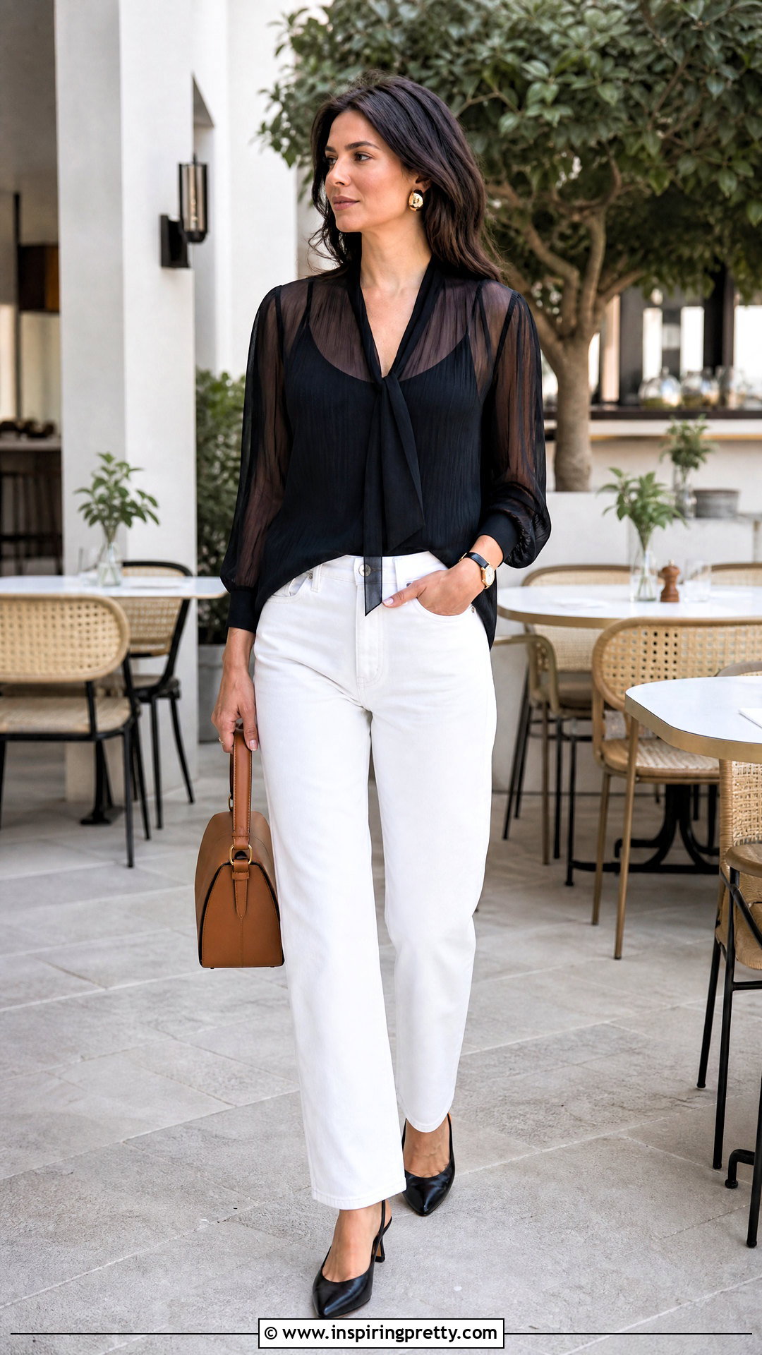 Saint Laurent Sheer Top With White Jeans - 20 Saint Laurent Sheer Top outfit ideas