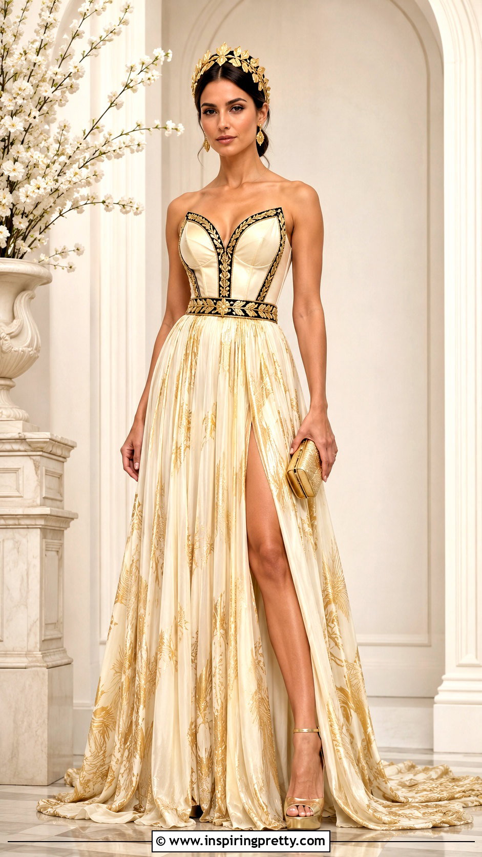 Salma Hayek Cream And Gold Gown Outfit - 20 salma hayek top outfit ideas