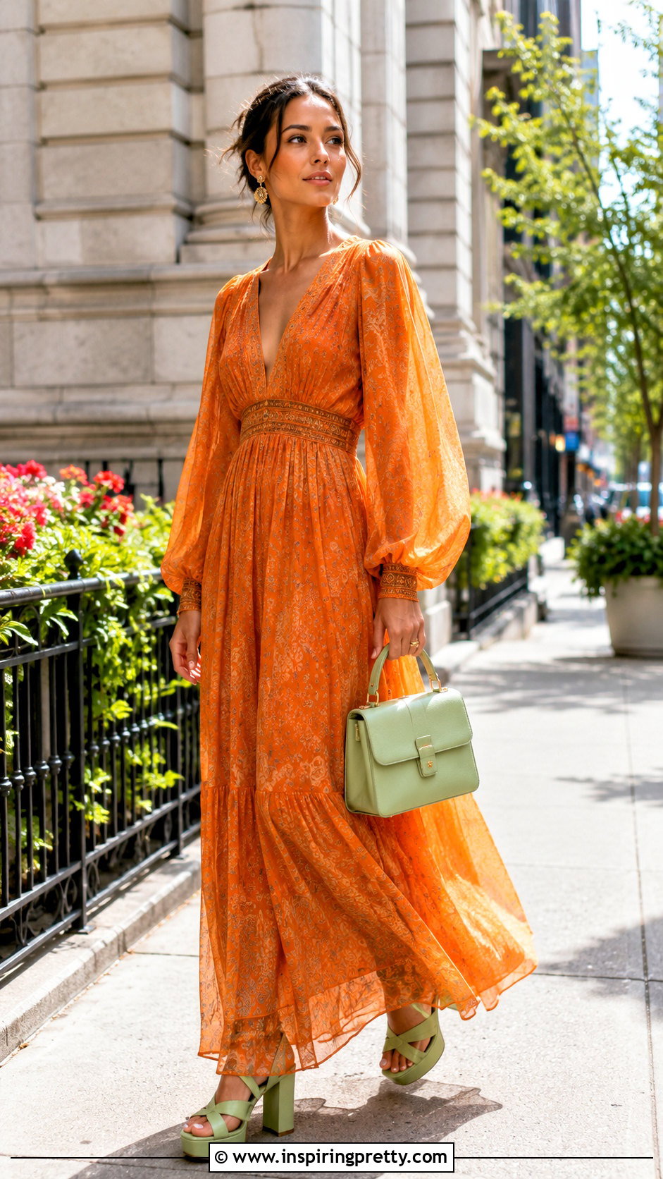 Salma Hayek Orange Boho Maxi Dress Outfit - 20 salma hayek top outfit ideas