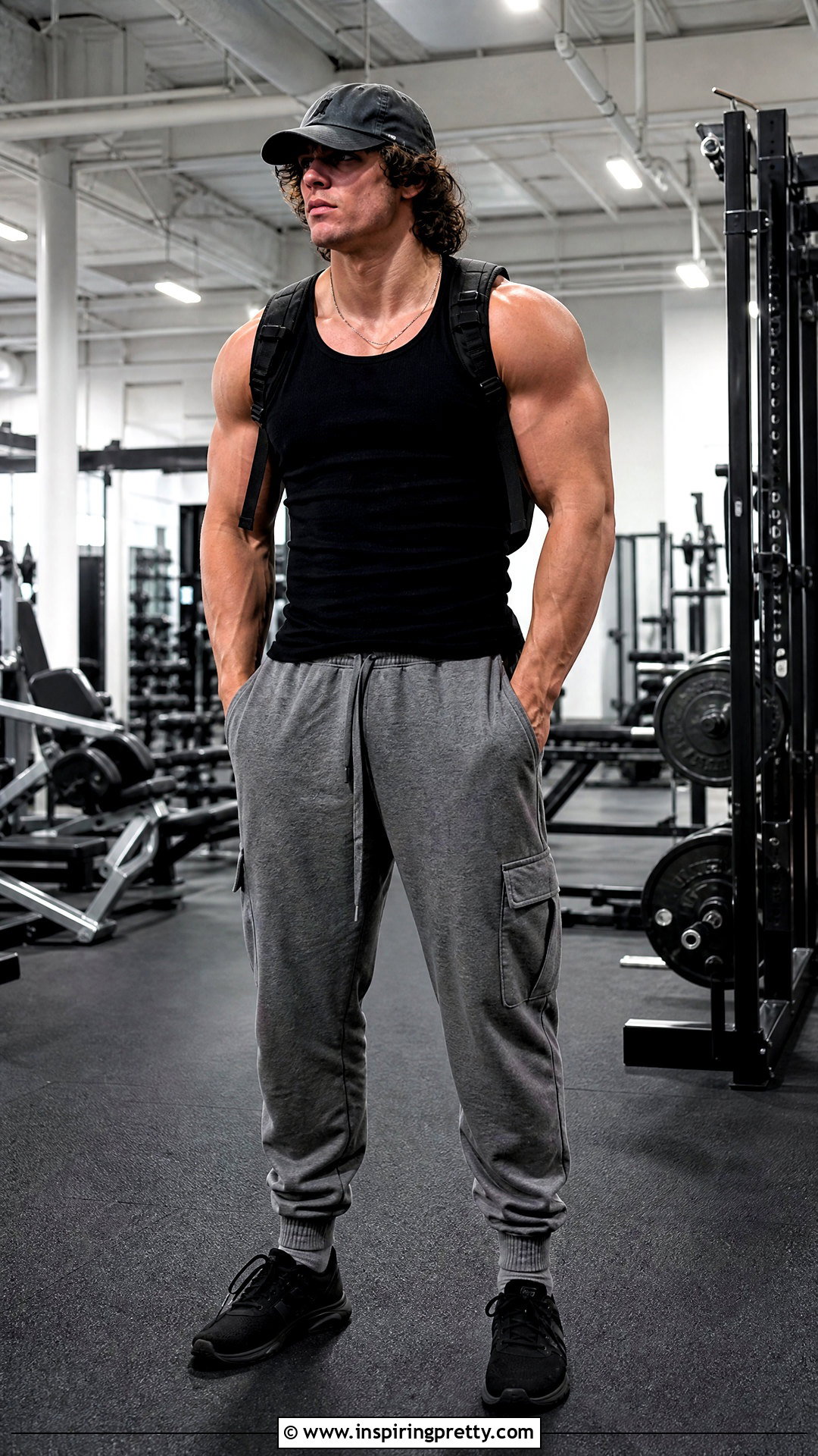 Sam Sulek Black Tank Top With Gray Cargo Sweatpants - 20 sam sulek tank top outfit ideas