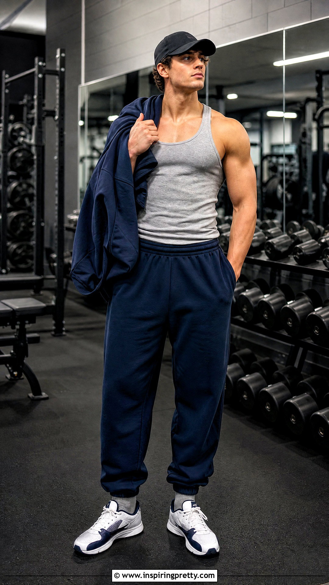 Sam Sulek Gray Tank Top With Navy Sweatpants - 20 sam sulek tank top outfit ideas