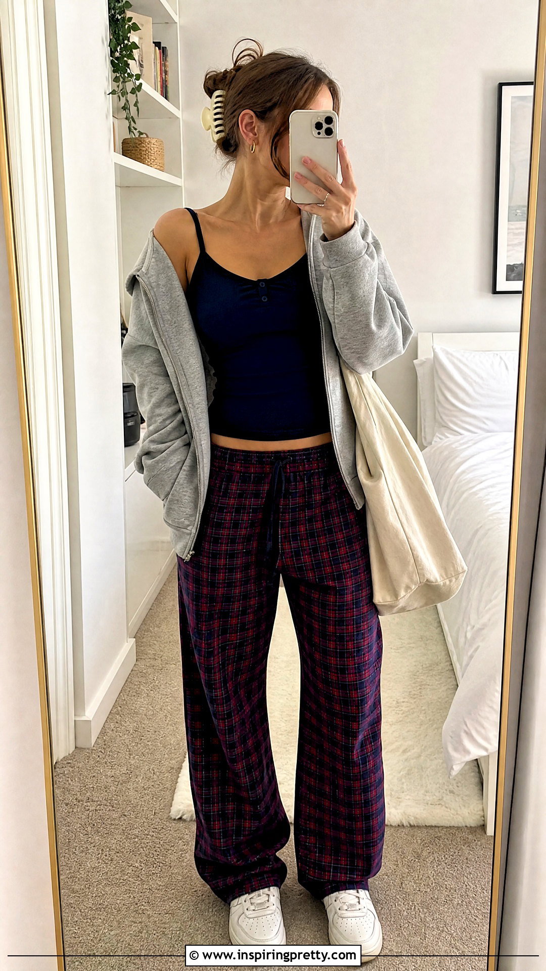 Sandra Top With Plaid Pajama Pants - 20 brandy melville sandra top outfit ideas