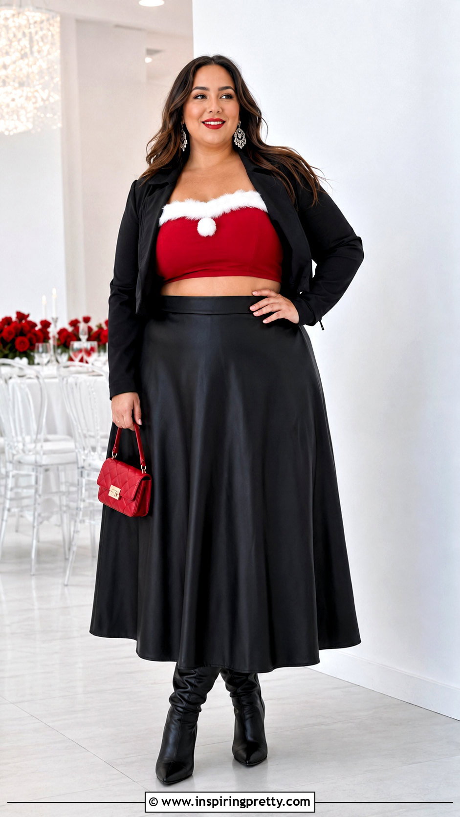 Santa Crop Top With Black Maxi Skirt - 25 santa crop top outfit ideas