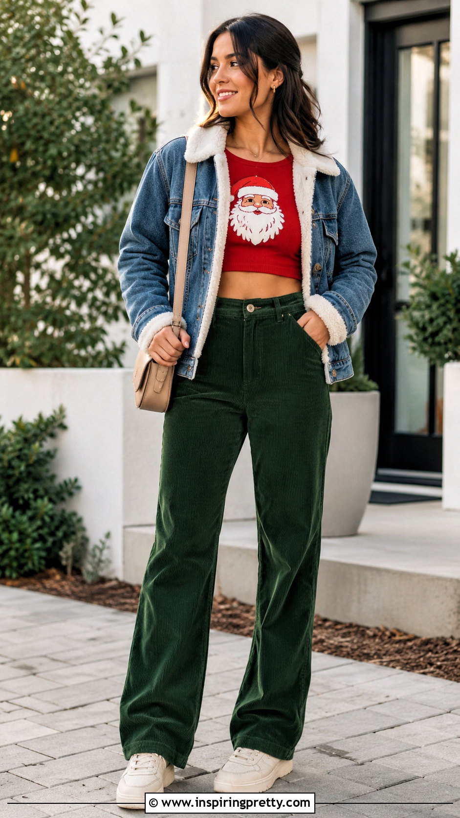 Santa Crop Top With Corduroy Pants - 25 santa crop top outfit ideas